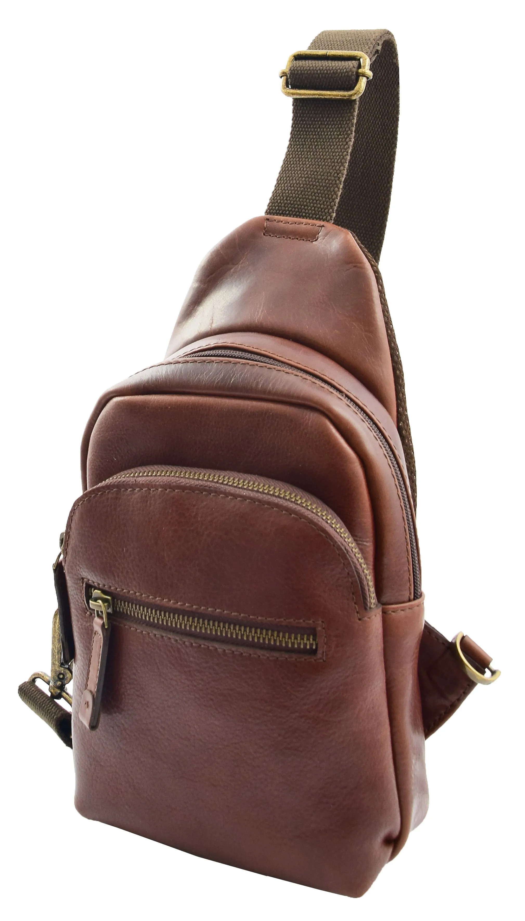 DR295 Real Leather Cross Body Chest Bag Brown