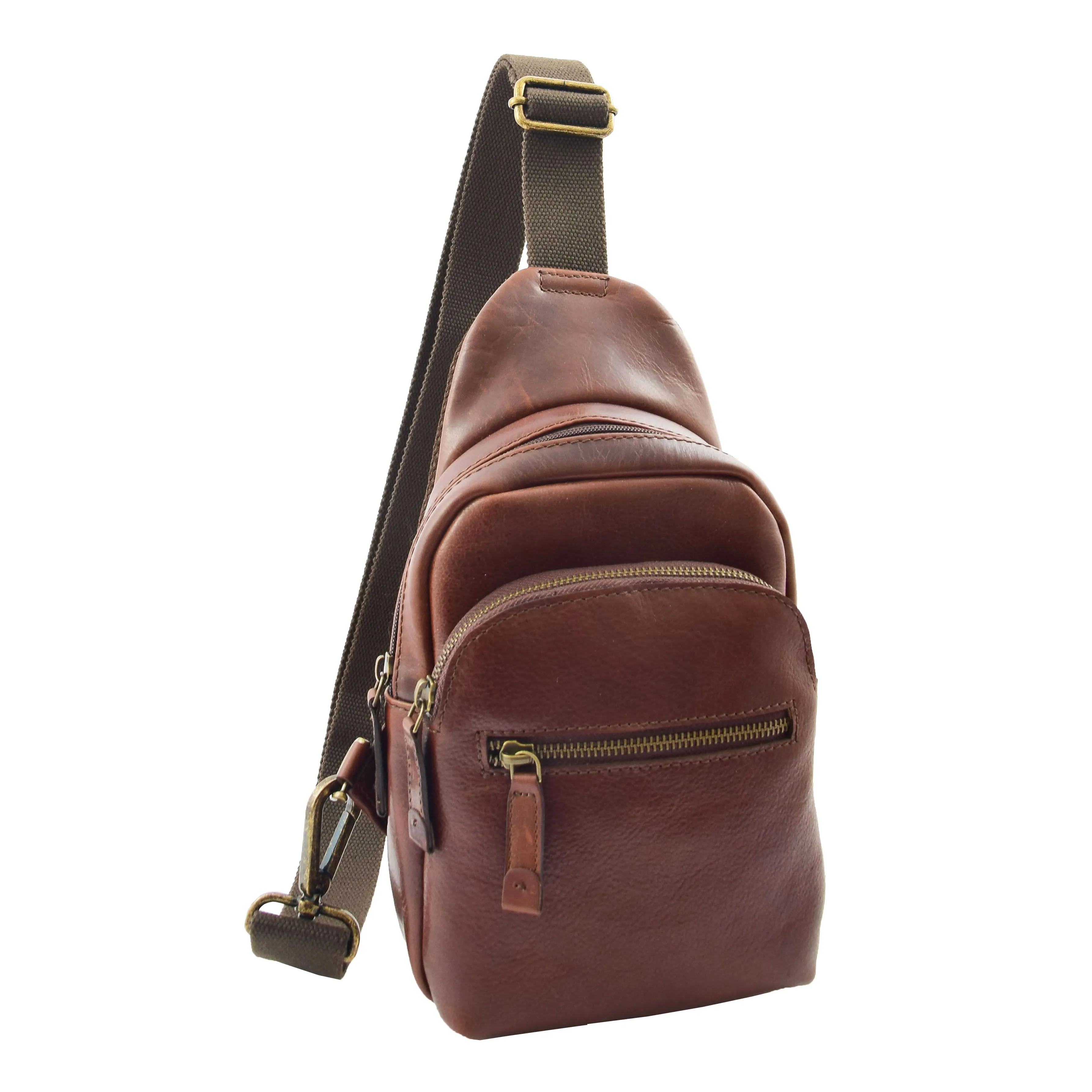 DR295 Real Leather Cross Body Chest Bag Brown