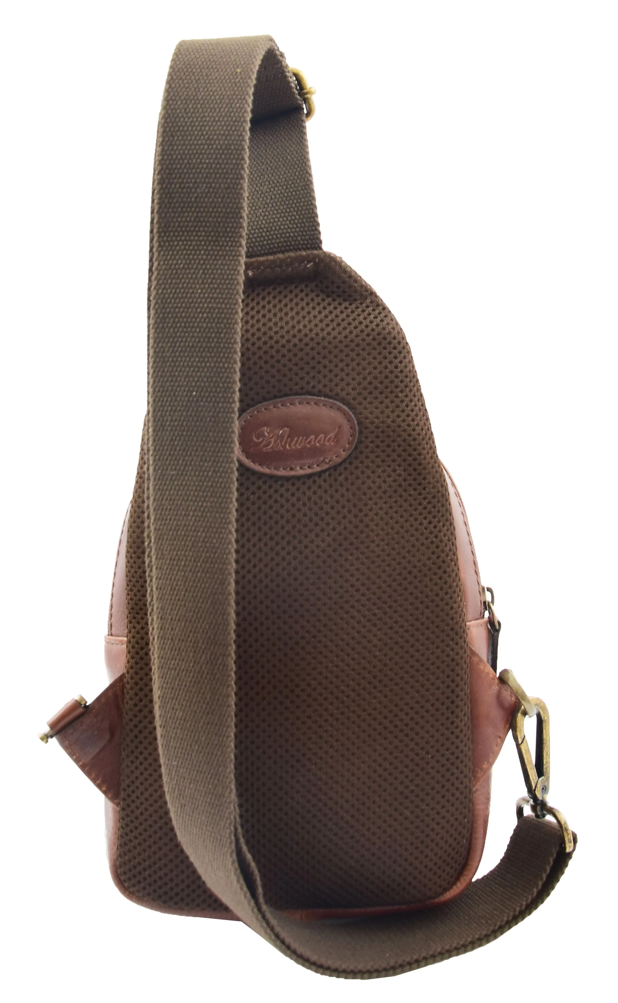 DR295 Real Leather Cross Body Chest Bag Brown