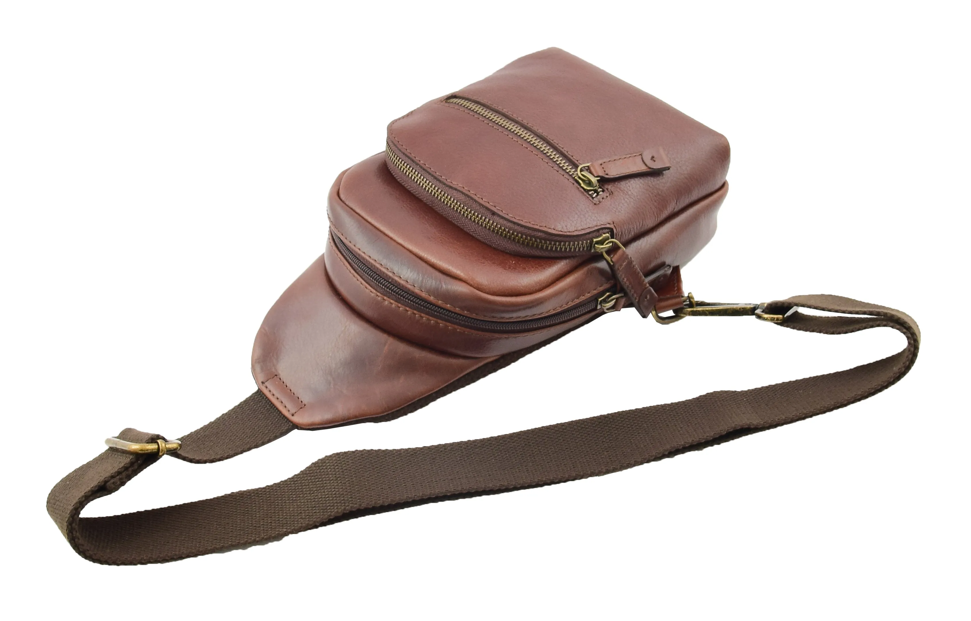 DR295 Real Leather Cross Body Chest Bag Brown