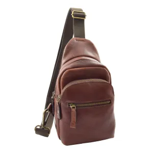 DR295 Real Leather Cross Body Chest Bag Brown