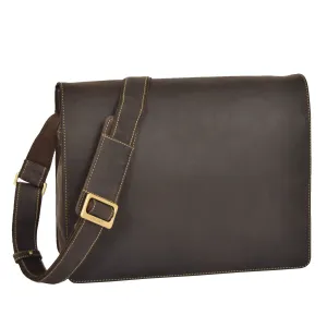 DR375 Men's Leather Cross Body Flap over Bag Brown