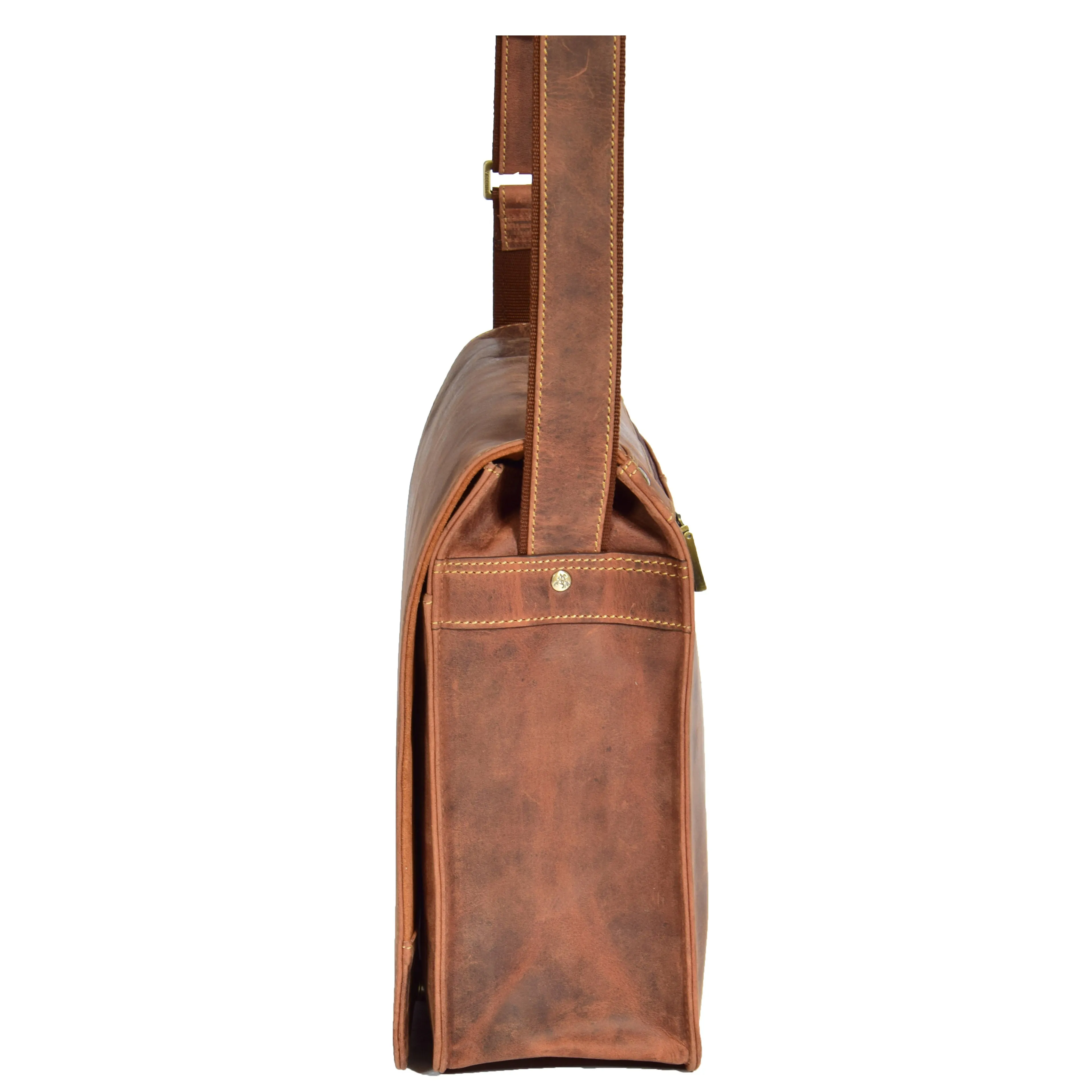 DR375 Men's Leather Cross Body Flap over Bag Tan