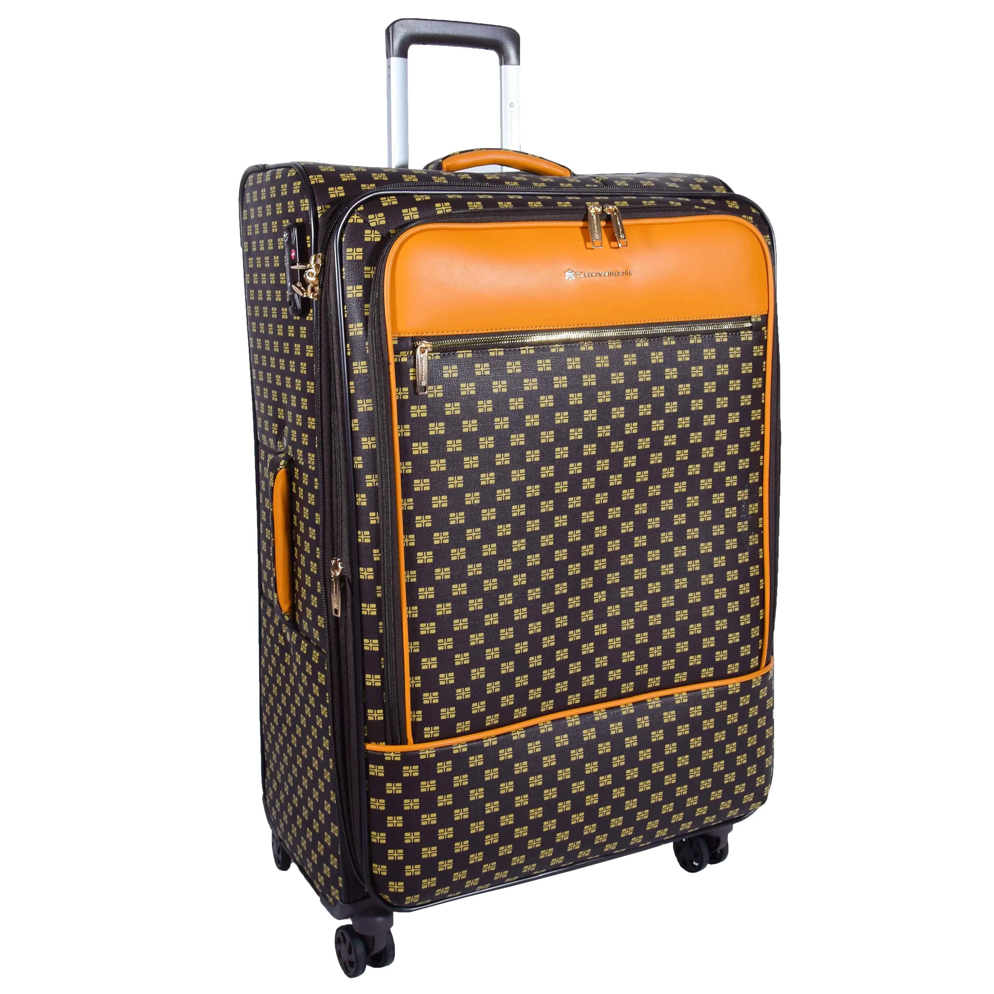 DR545 Expandable Soft Case 4 Wheeled PVC Luggage Brown