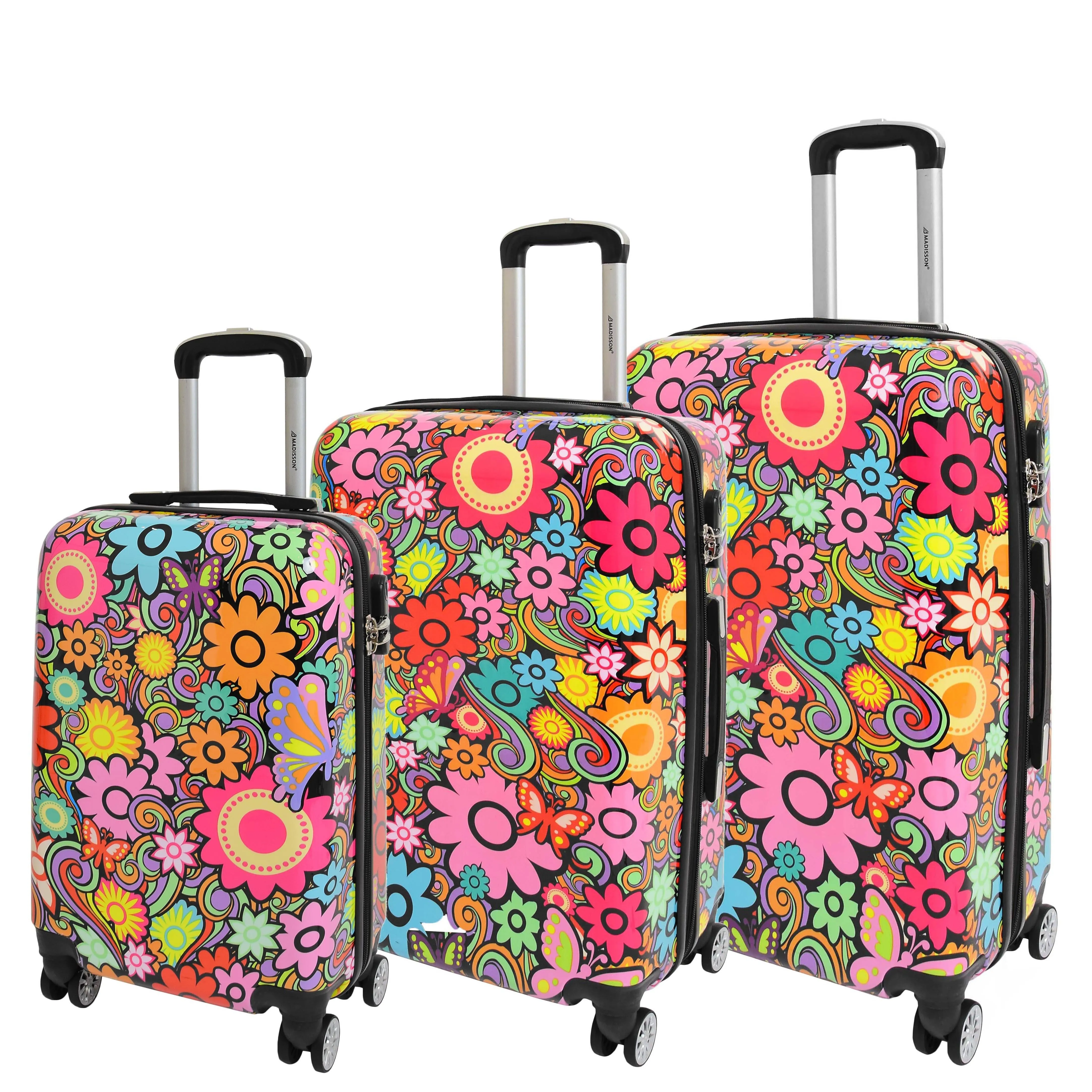 DR576 Expandable Hard Shell Suitcase Four Wheel Luggage Flower Print