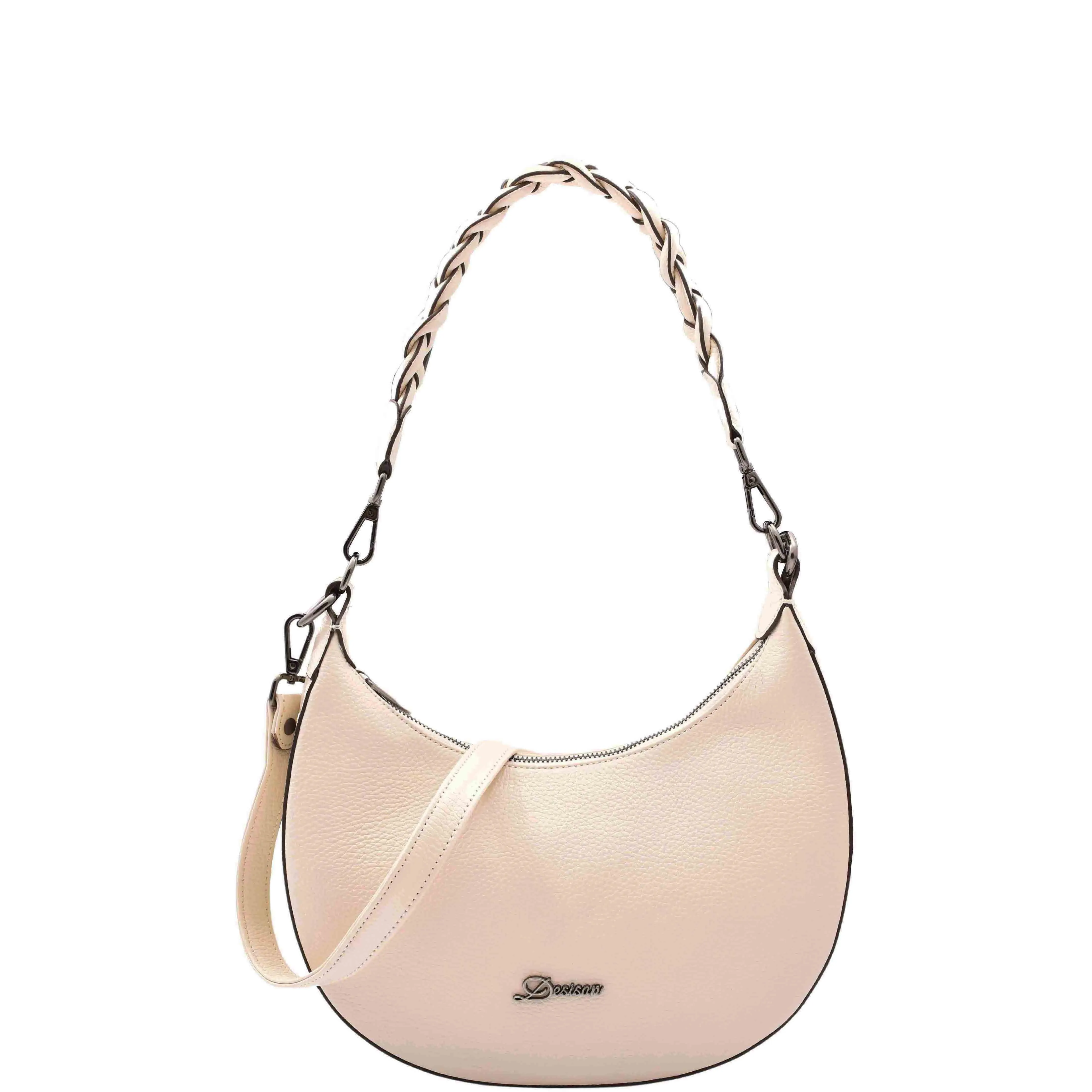 DR579 Women's Leather Cross Body Bag With Twist Handle Strap Off White