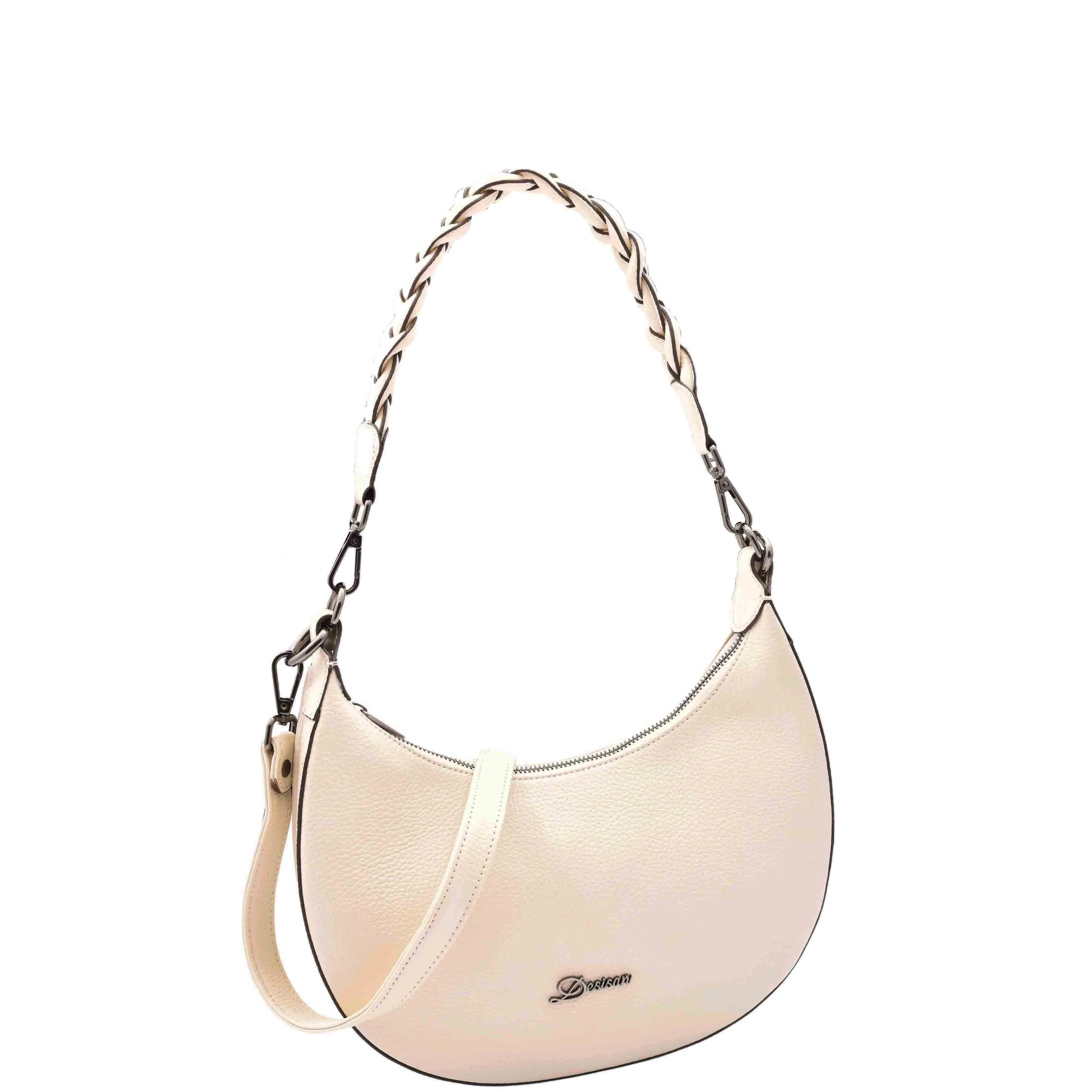 DR579 Women's Leather Cross Body Bag With Twist Handle Strap Off White