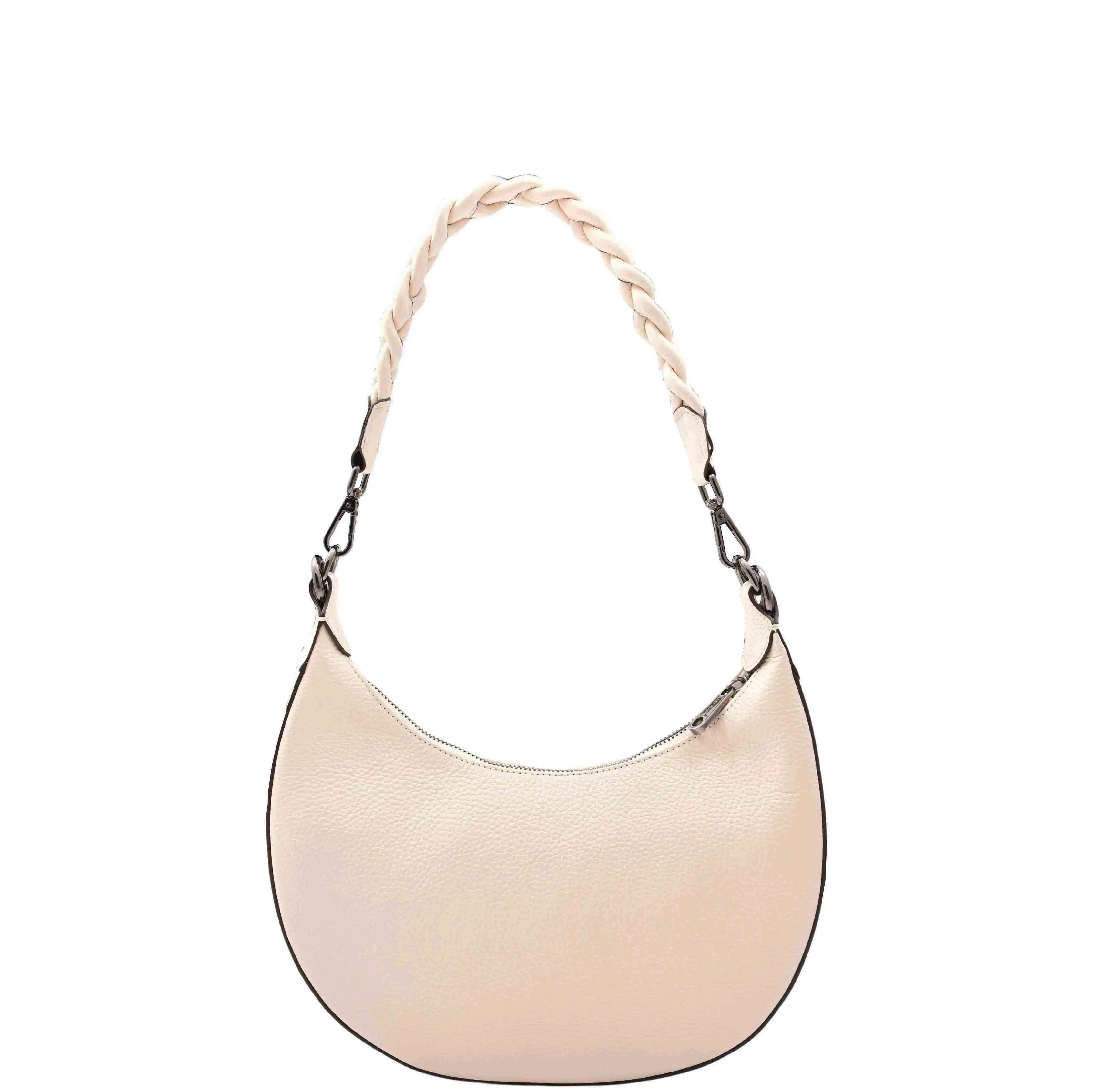 DR579 Women's Leather Cross Body Bag With Twist Handle Strap Off White