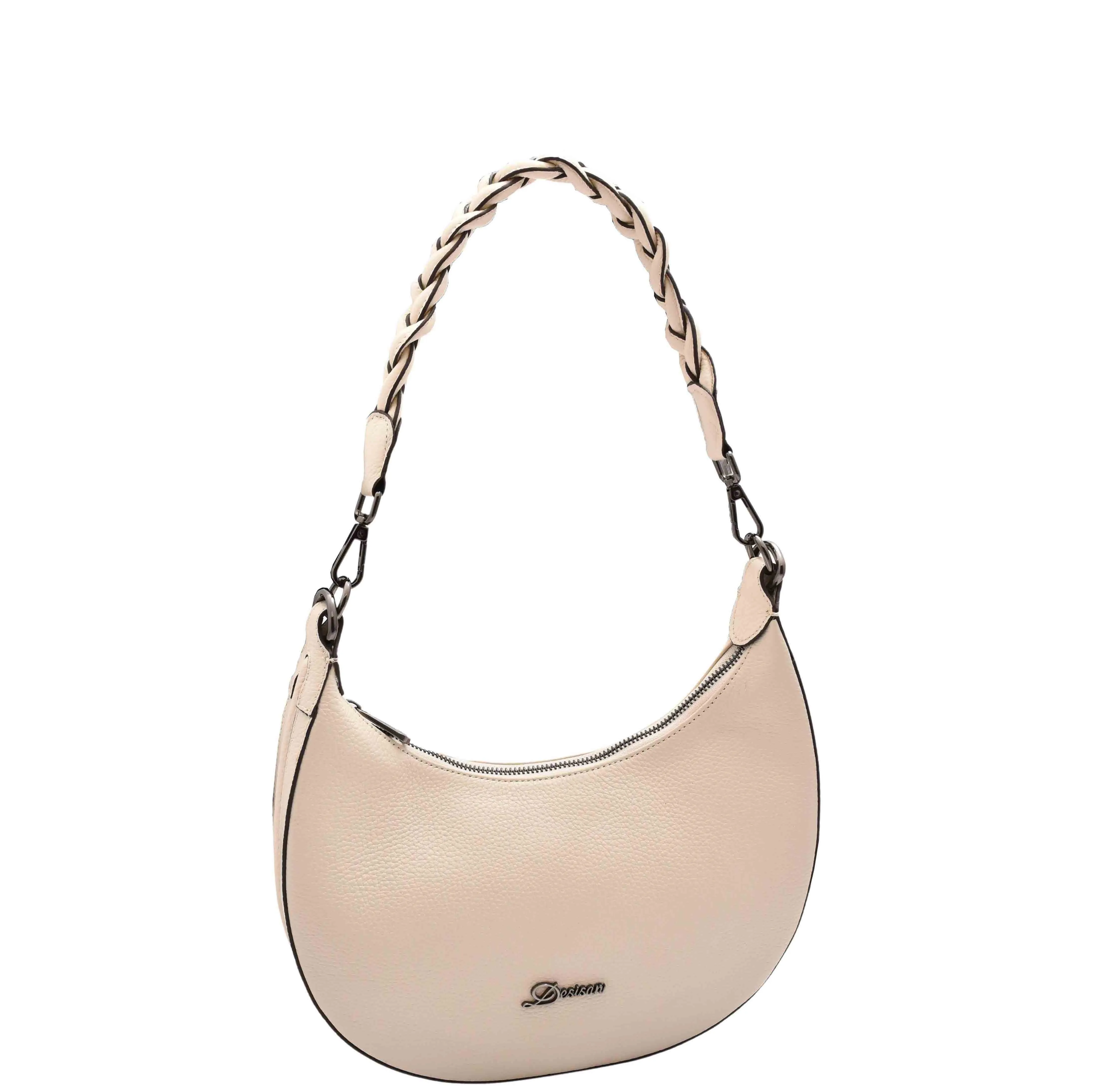 DR579 Women's Leather Cross Body Bag With Twist Handle Strap Off White