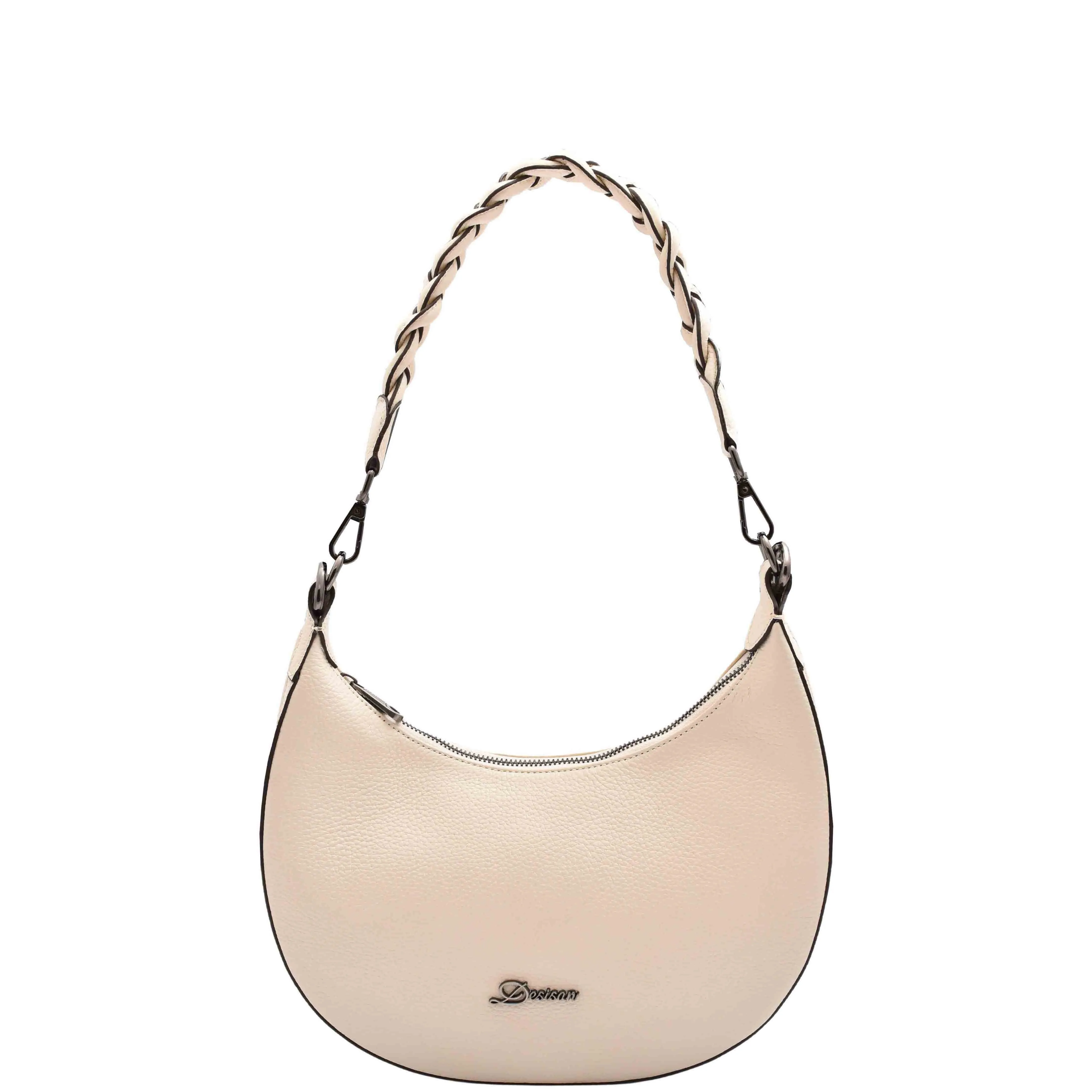 DR579 Women's Leather Cross Body Bag With Twist Handle Strap Off White