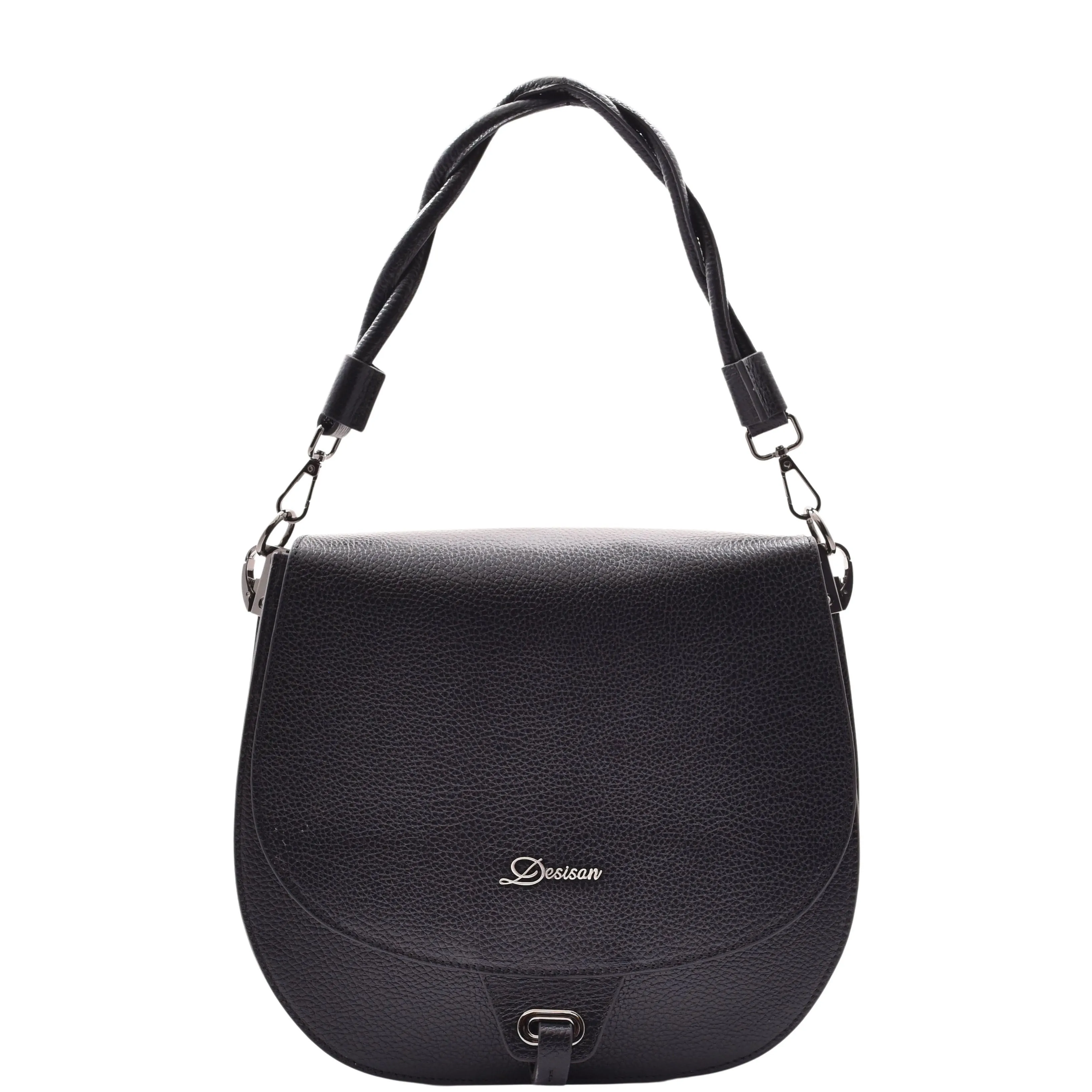 DR581 Women's Real Leather Twist Handle Shoulder Bag Black