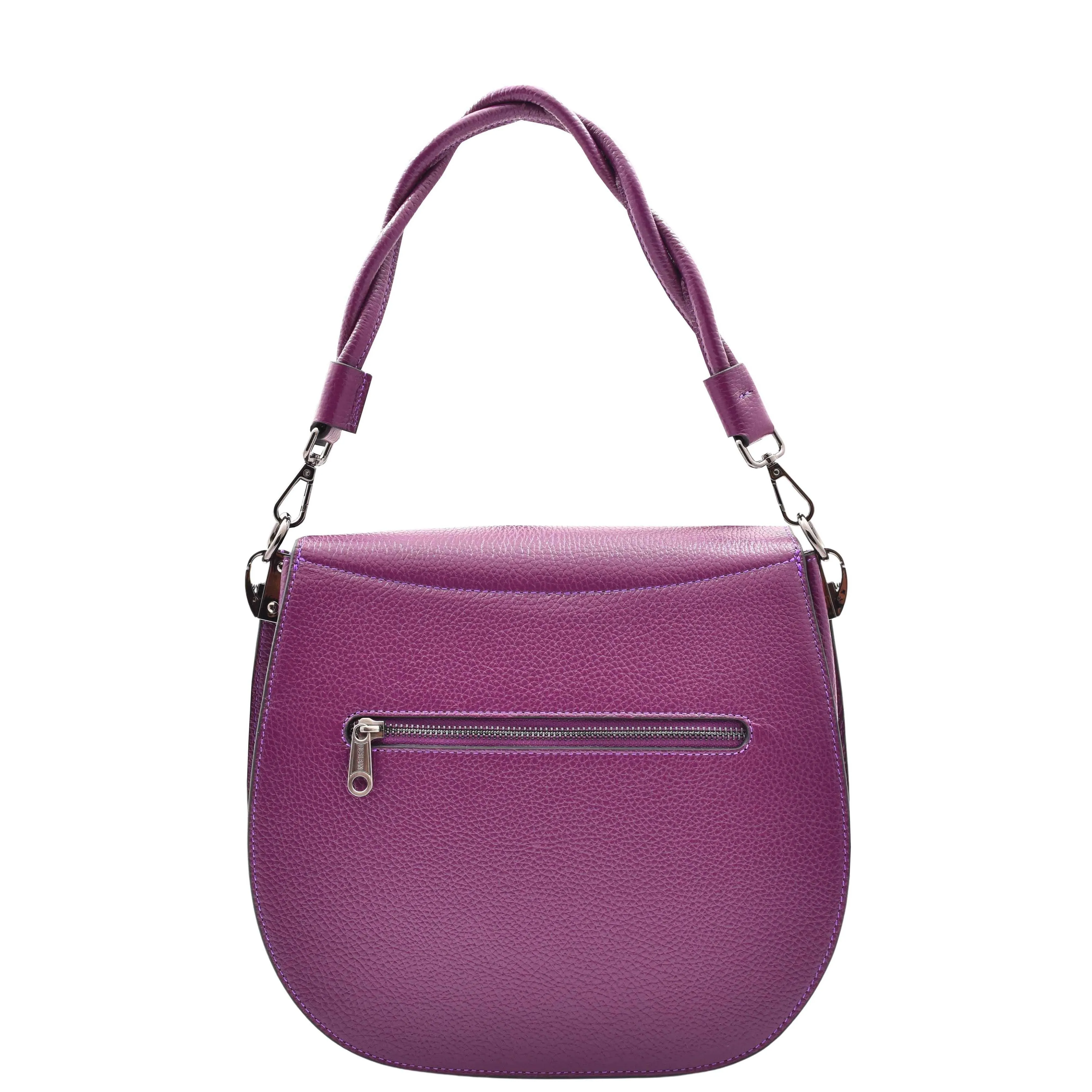 DR581 Women's Real Leather Twist Handle Shoulder Bag Purple