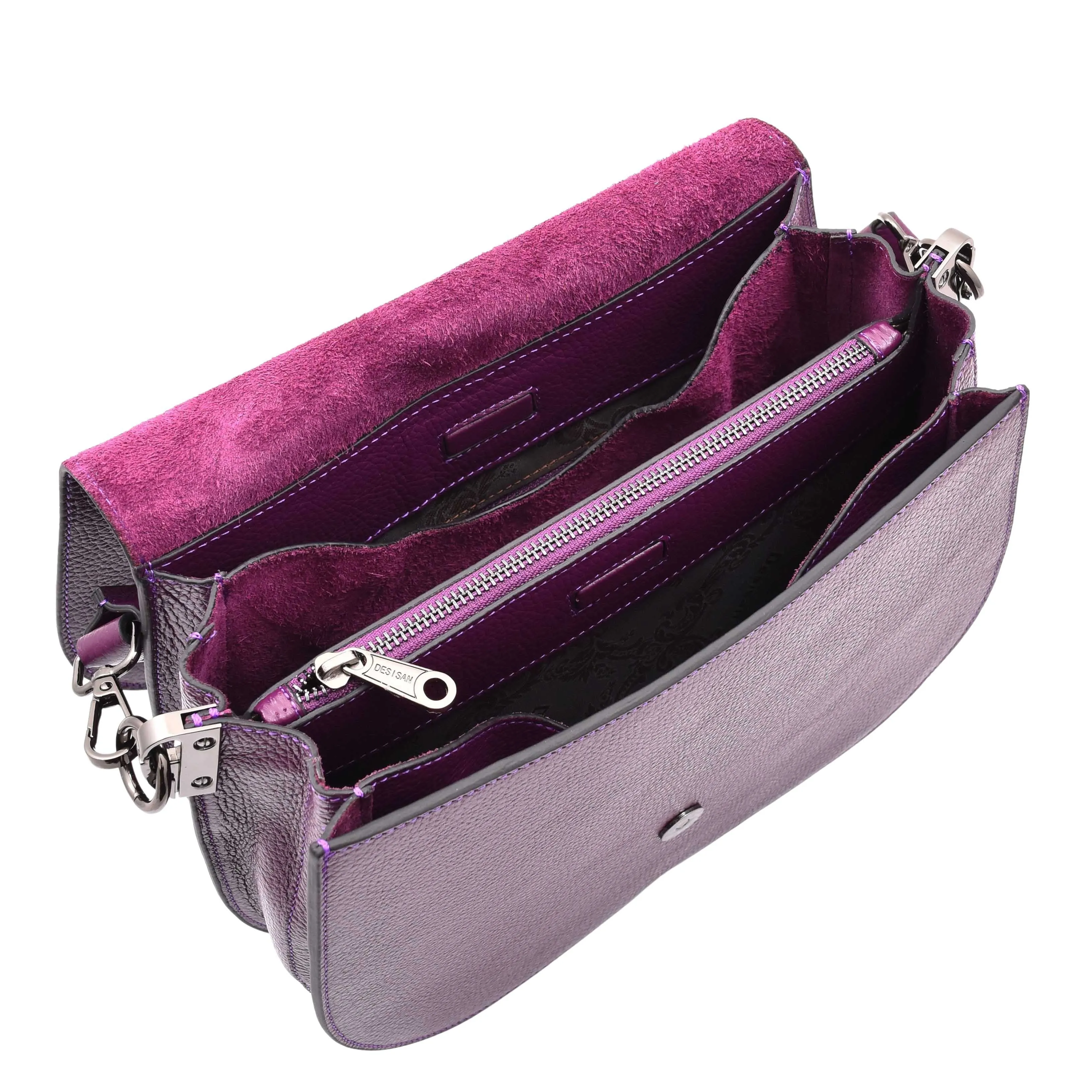 DR581 Women's Real Leather Twist Handle Shoulder Bag Purple