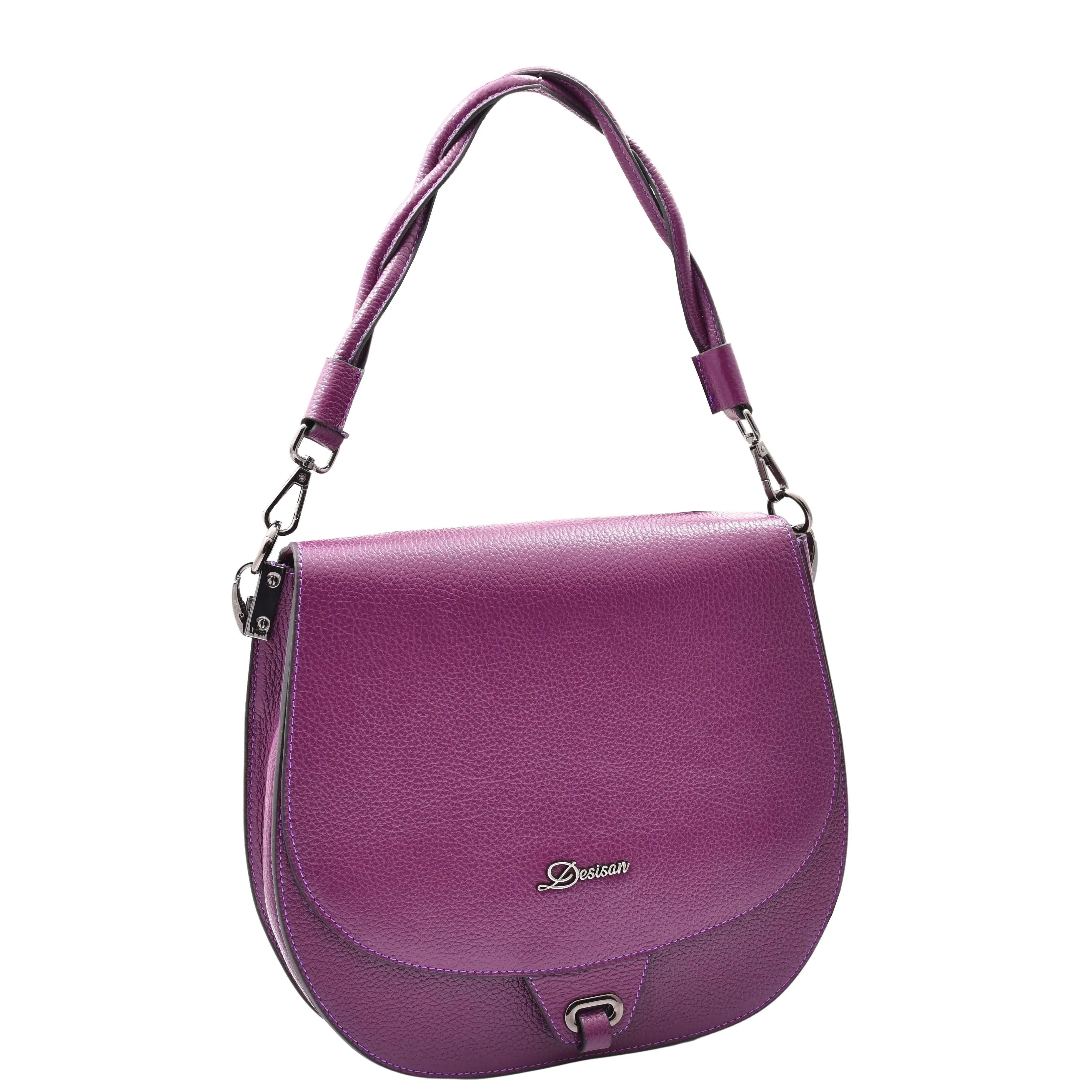 DR581 Women's Real Leather Twist Handle Shoulder Bag Purple