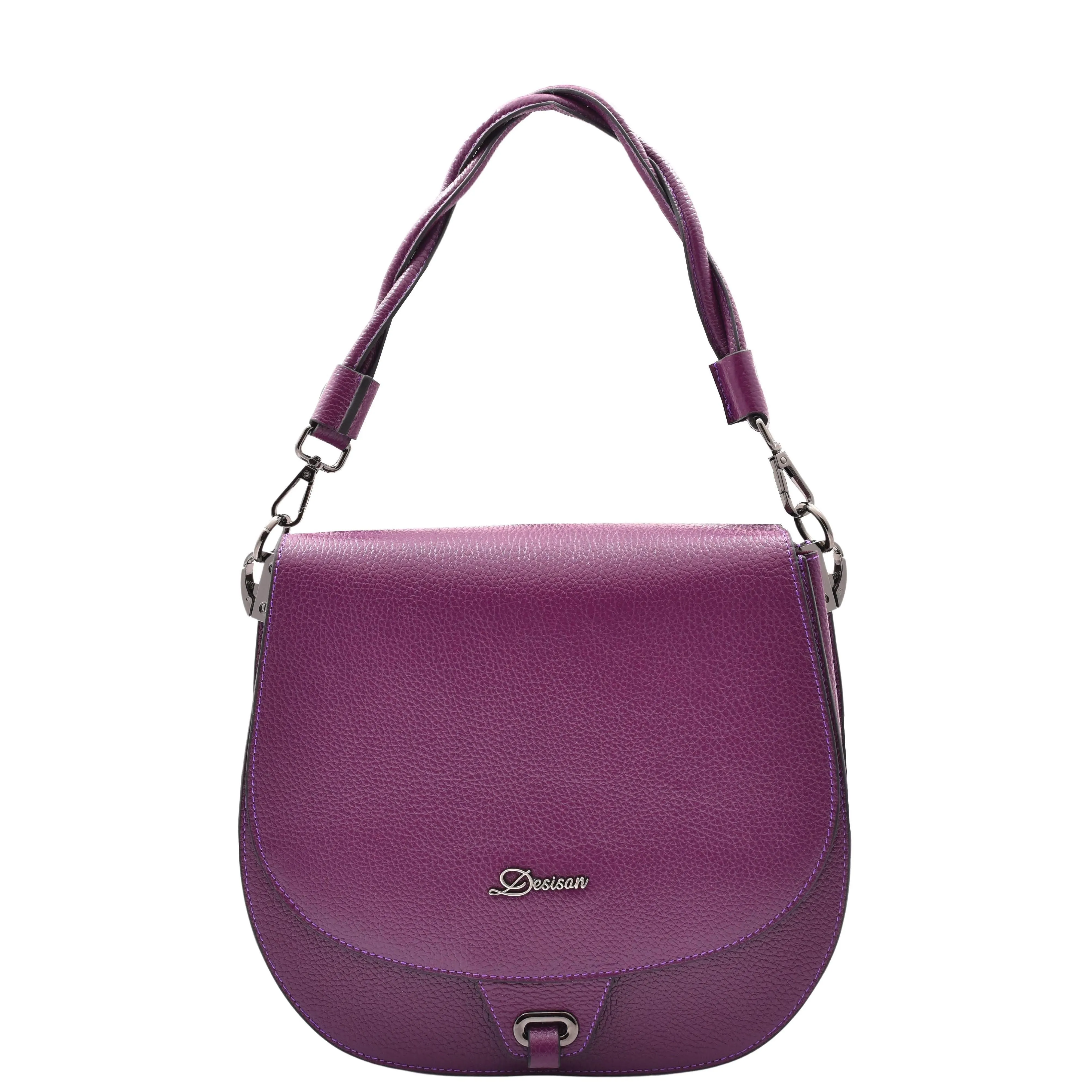 DR581 Women's Real Leather Twist Handle Shoulder Bag Purple