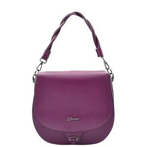 DR581 Women's Real Leather Twist Handle Shoulder Bag Purple