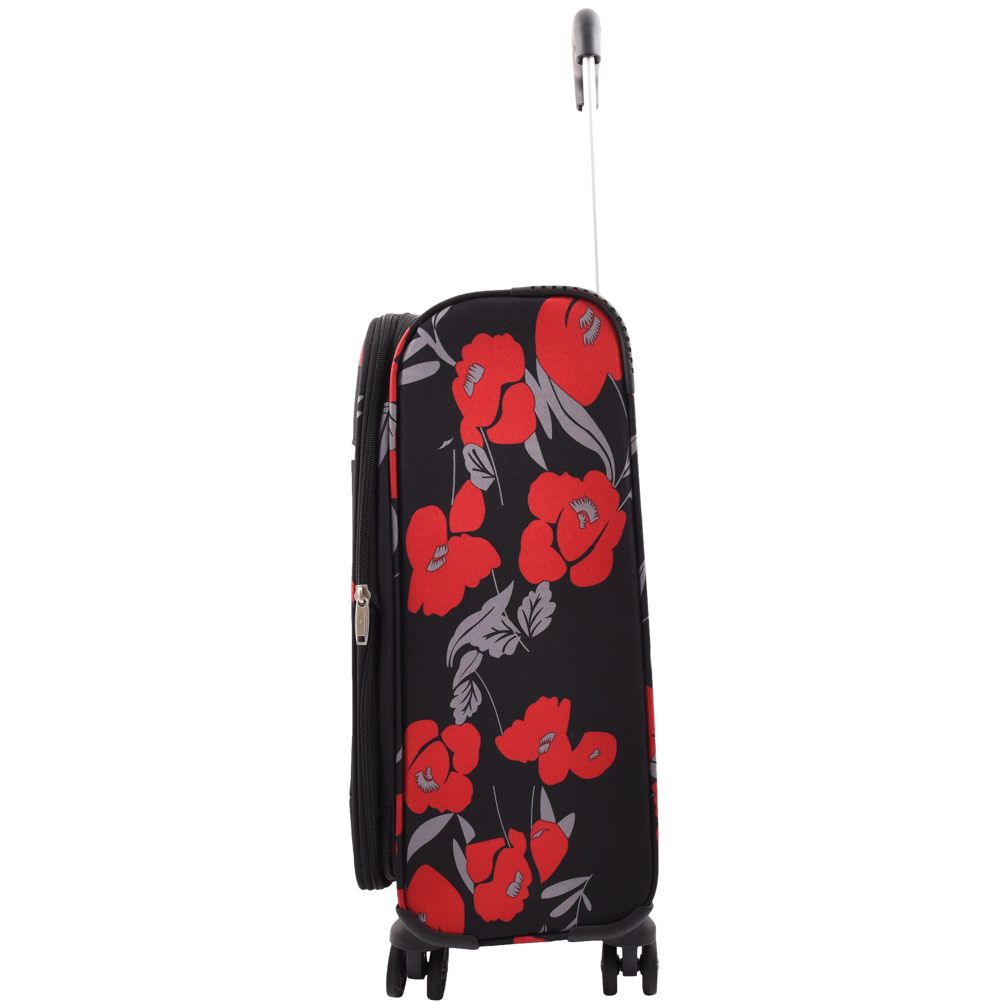 DR630 Soft Shell 4 Wheel Flower Print Expandable Cabin Suitcase Black