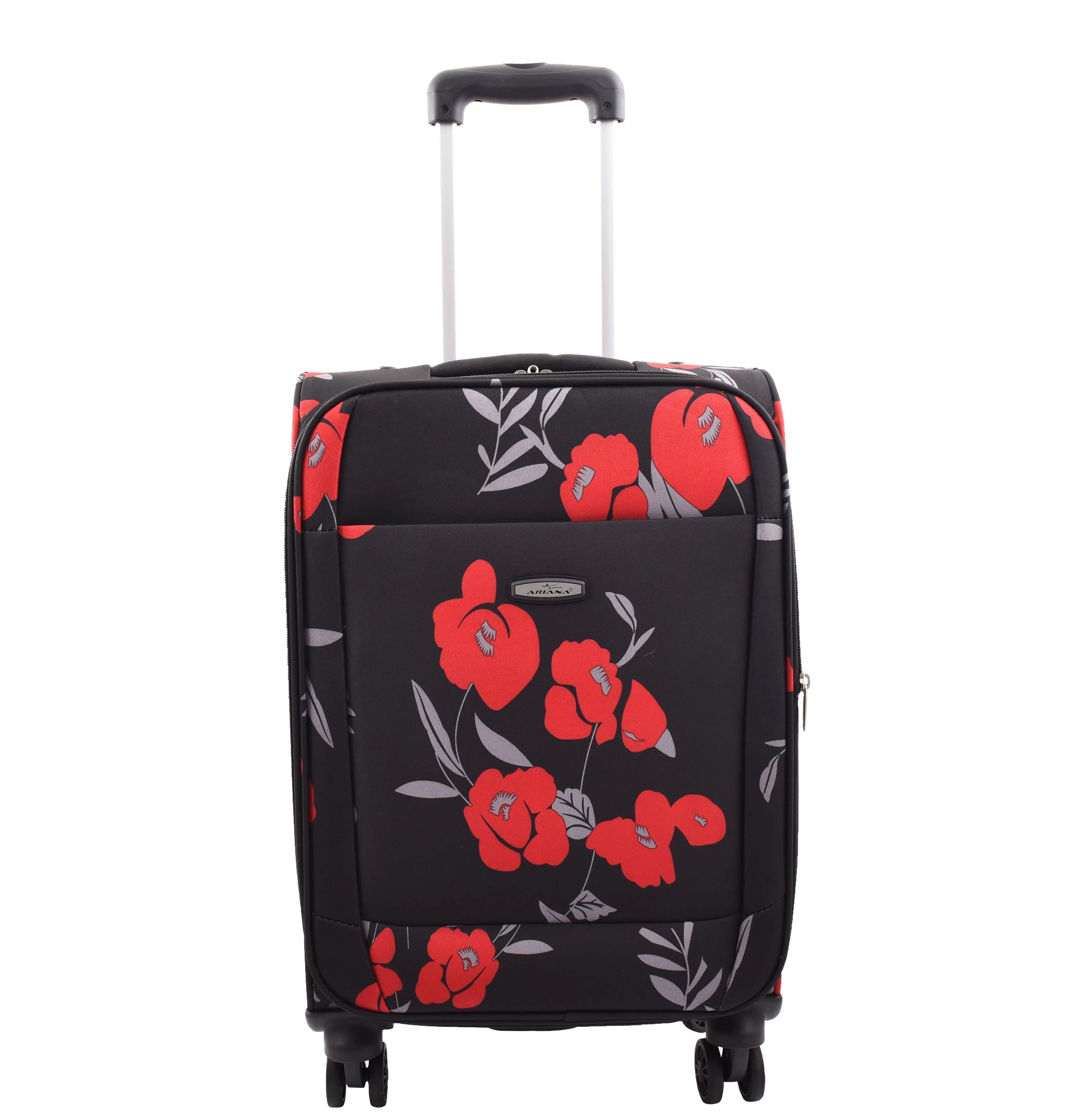 DR630 Soft Shell 4 Wheel Flower Print Expandable Cabin Suitcase Black