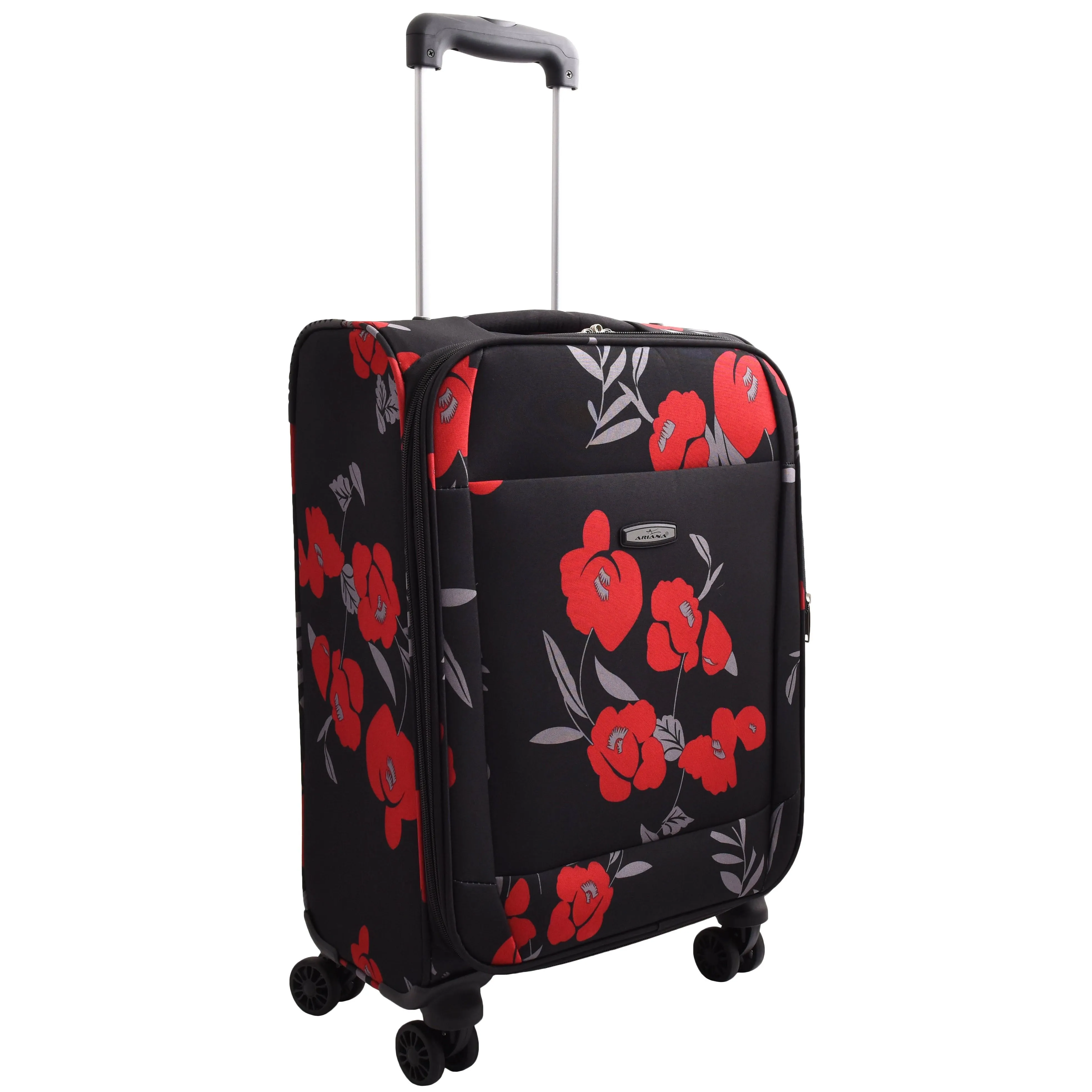 DR630 Soft Shell 4 Wheel Flower Print Expandable Cabin Suitcase Black