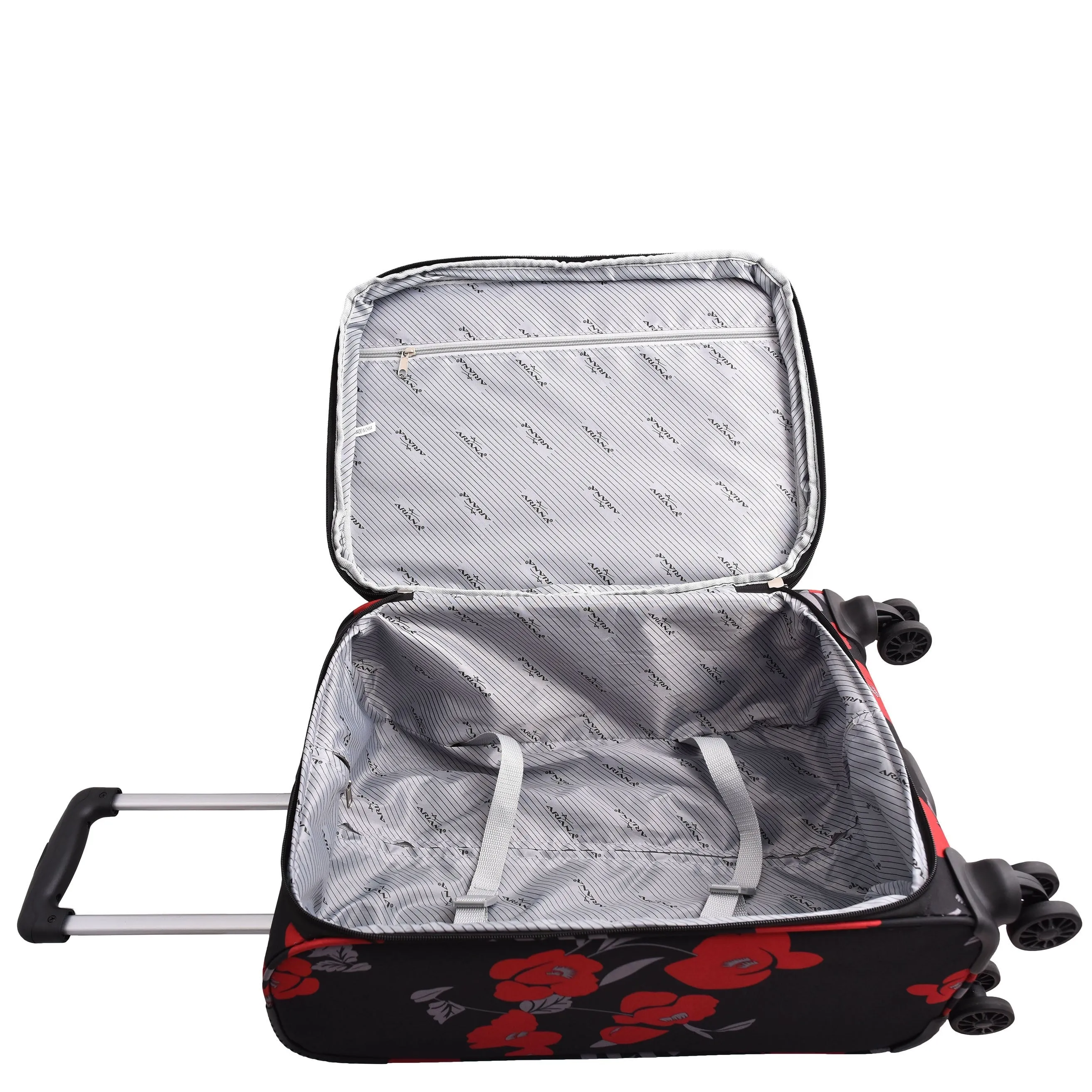 DR630 Soft Shell 4 Wheel Flower Print Expandable Cabin Suitcase Black