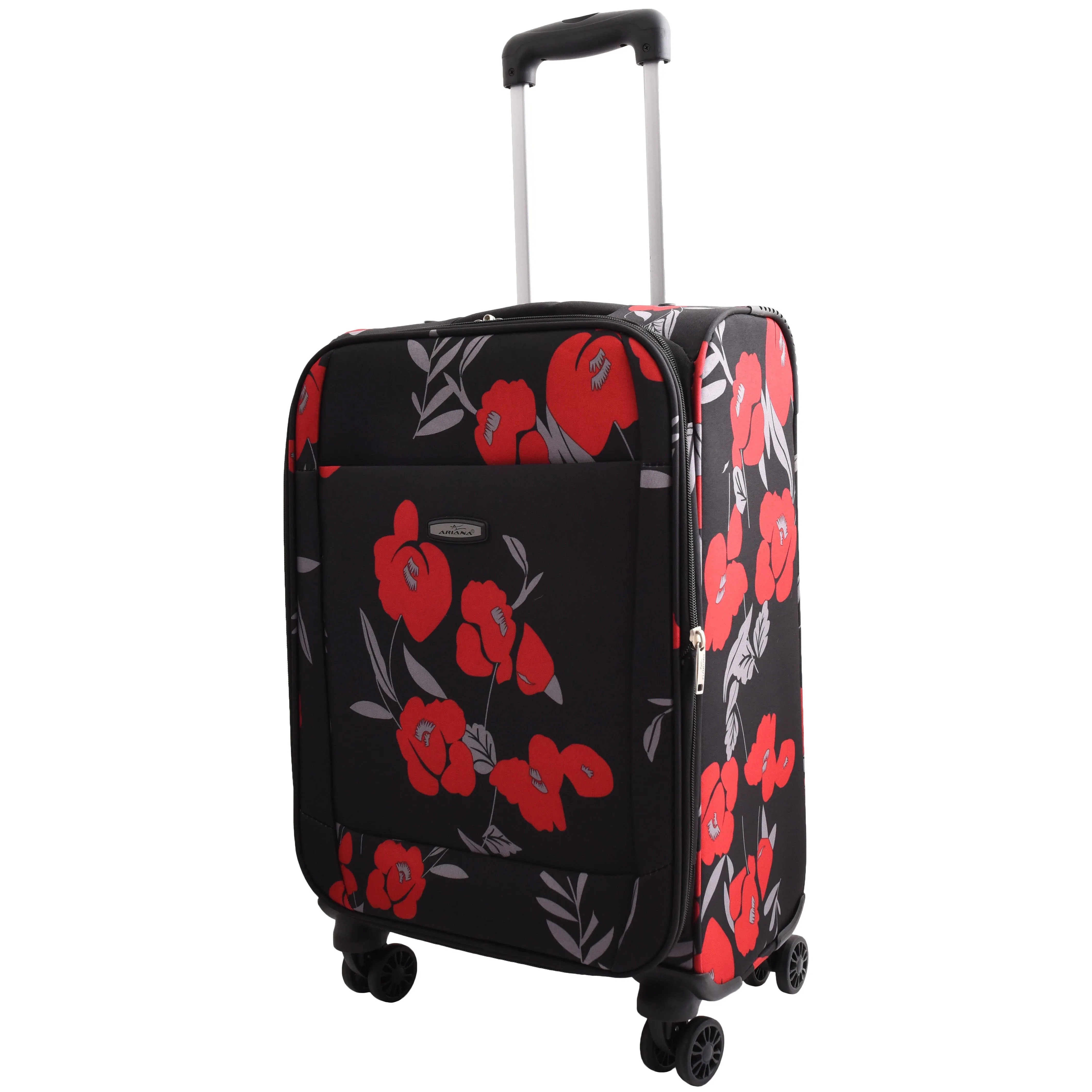 DR630 Soft Shell 4 Wheel Flower Print Expandable Cabin Suitcase Black