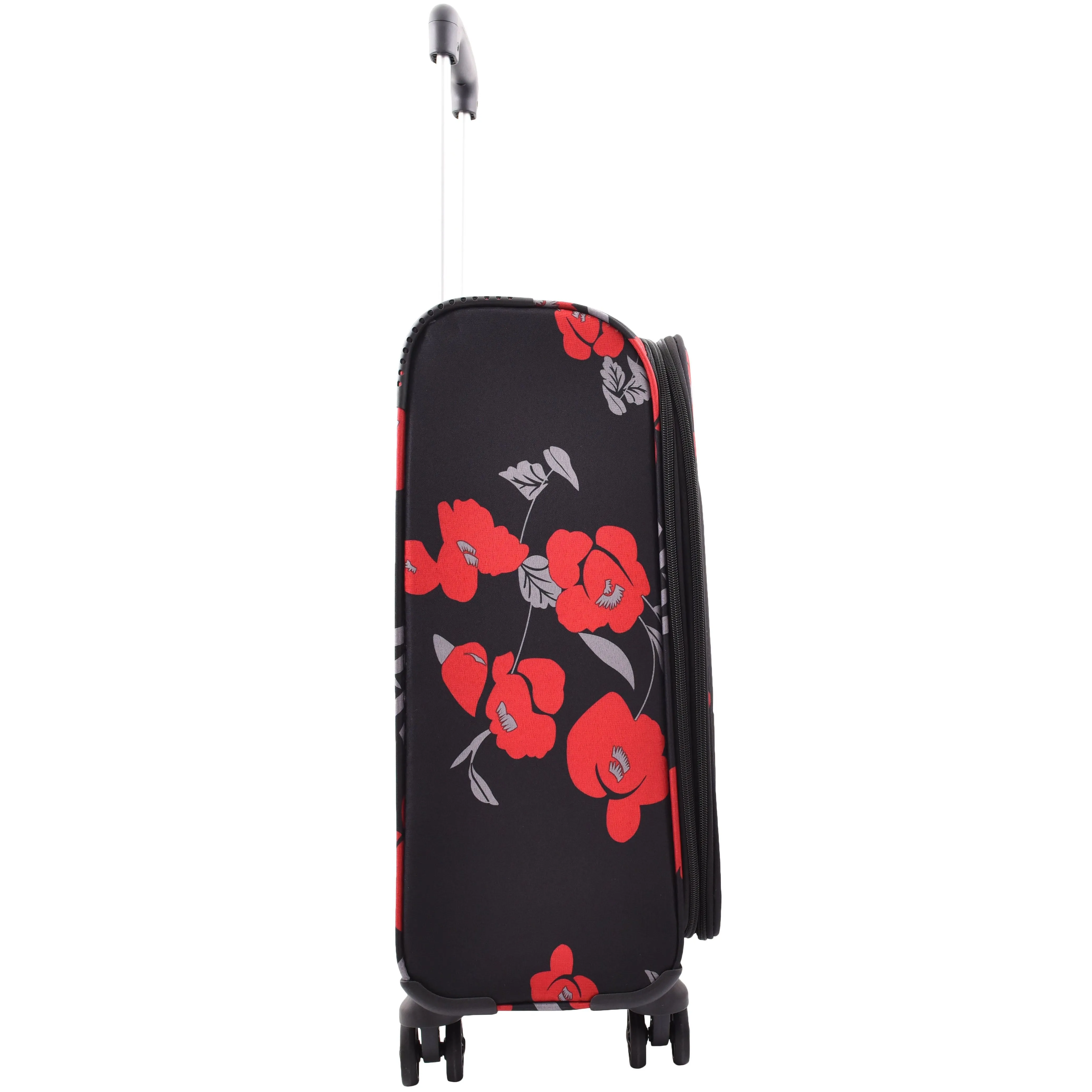 DR630 Soft Shell 4 Wheel Flower Print Expandable Cabin Suitcase Black