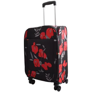 DR630 Soft Shell 4 Wheel Flower Print Expandable Cabin Suitcase Black