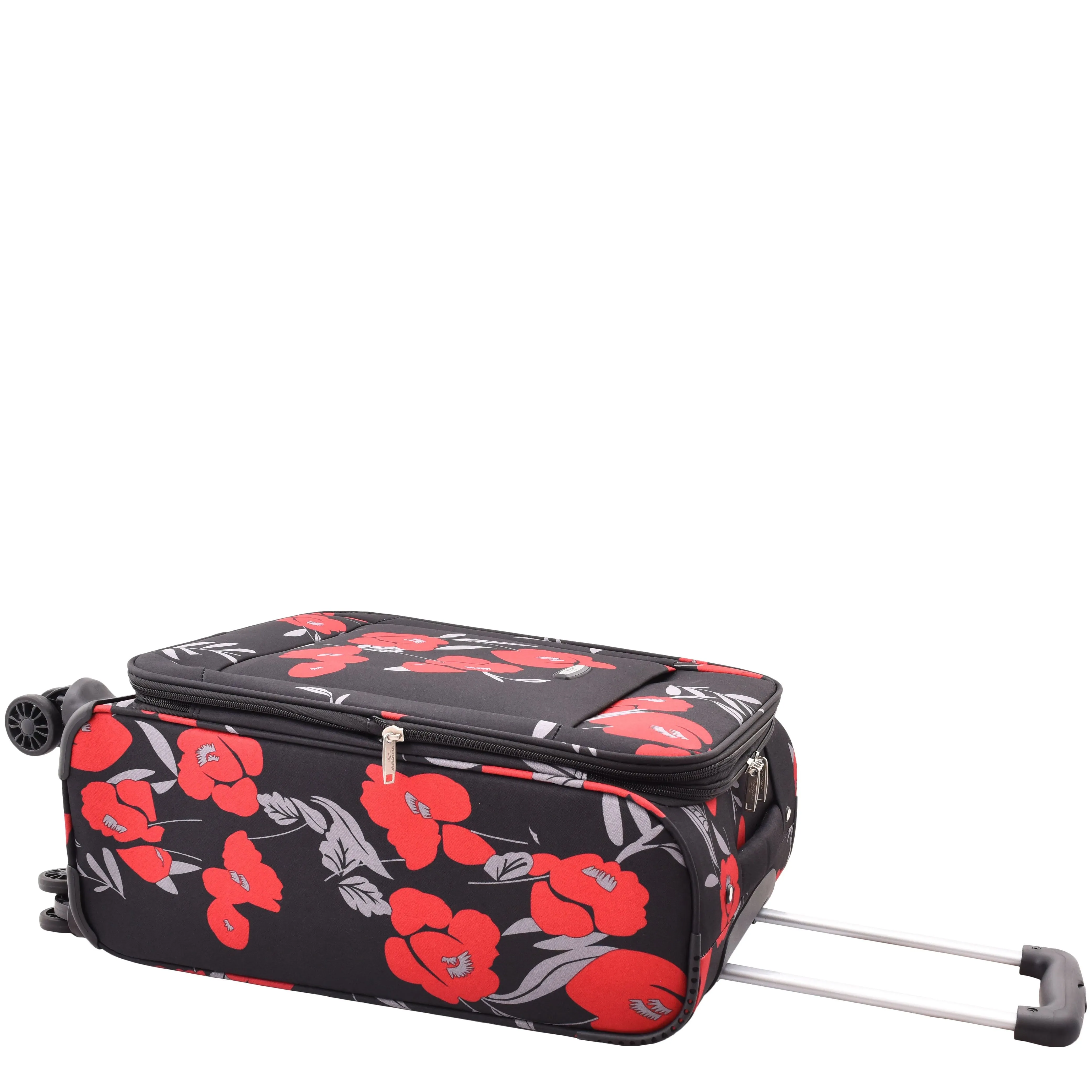 DR630 Soft Shell 4 Wheel Flower Print Expandable Cabin Suitcase Black