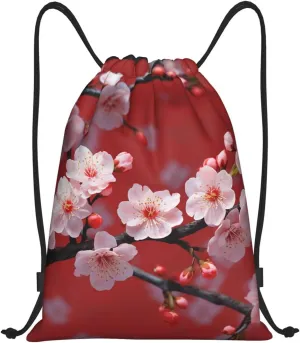 Drawstring Gym Backpack peach plum blossom Sports String Bag Water Resistan Beach Swim Travel Sackpack