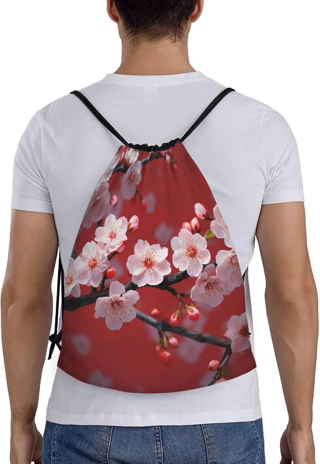 Drawstring Gym Backpack peach plum blossom Sports String Bag Water Resistan Beach Swim Travel Sackpack