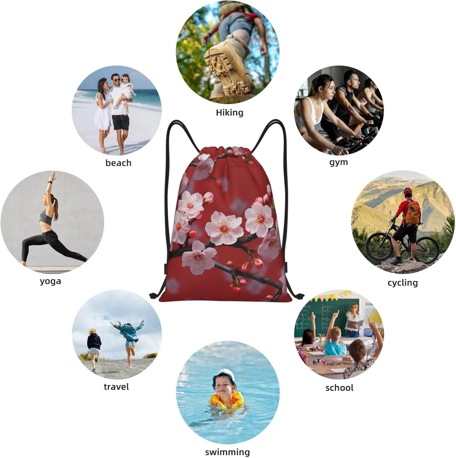 Drawstring Gym Backpack peach plum blossom Sports String Bag Water Resistan Beach Swim Travel Sackpack