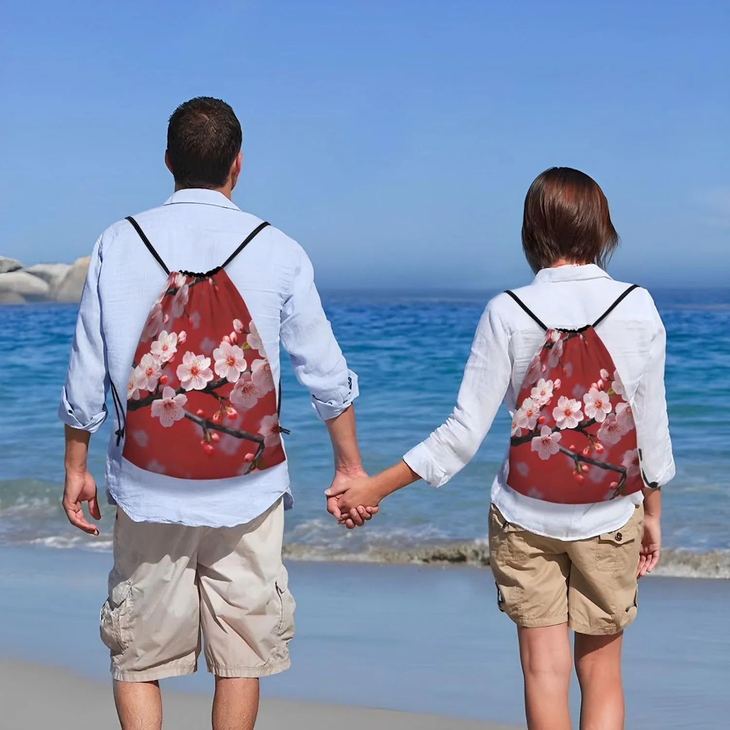 Drawstring Gym Backpack peach plum blossom Sports String Bag Water Resistan Beach Swim Travel Sackpack