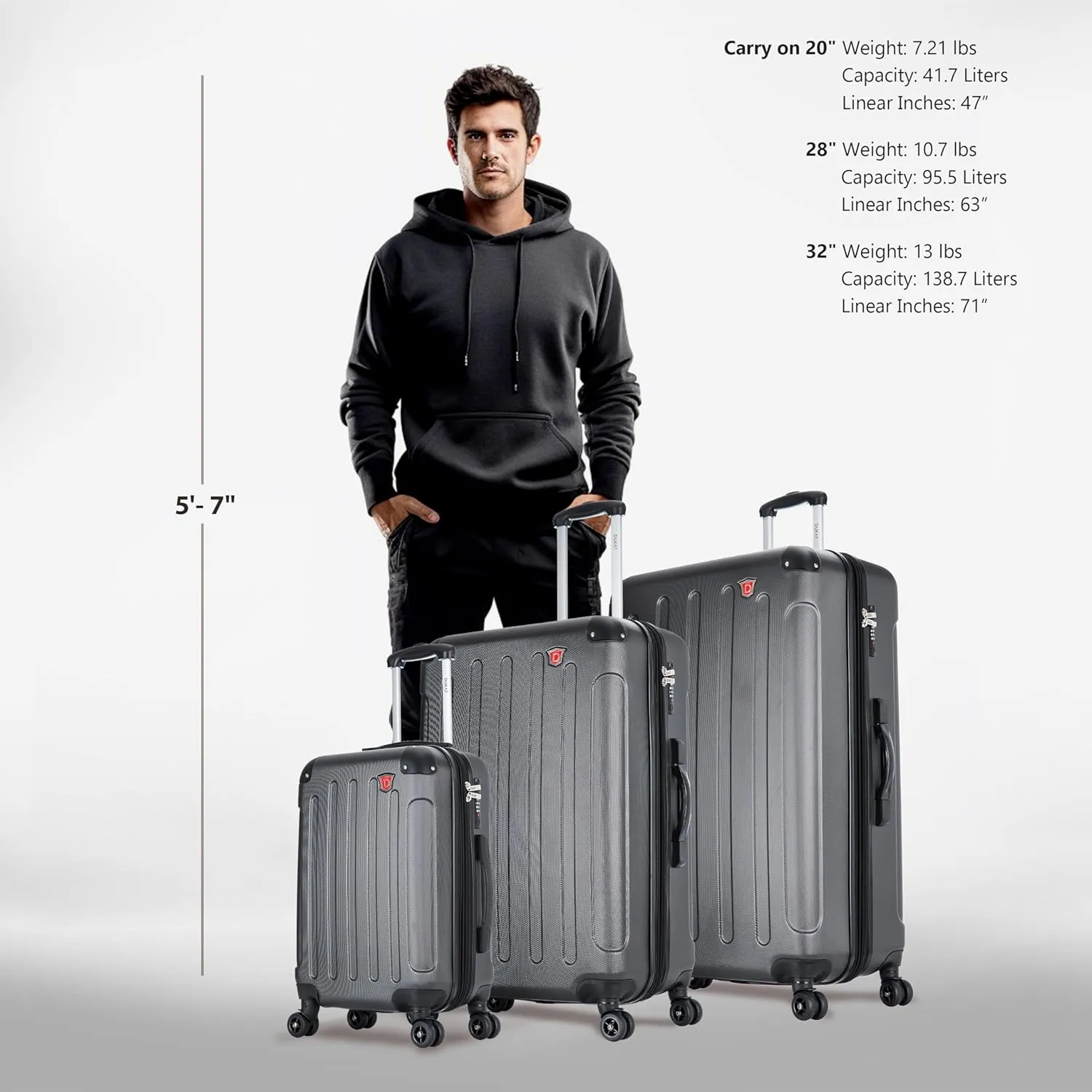 DUKAP INTELY Hardside Luggage Set with Spinner Wheel | Spacious Traveling Suitcase, Travel Suitcases with TSA Lock and Ergonomic GEL Handle | 3 Piece Set (20"/28"/32") | Grey