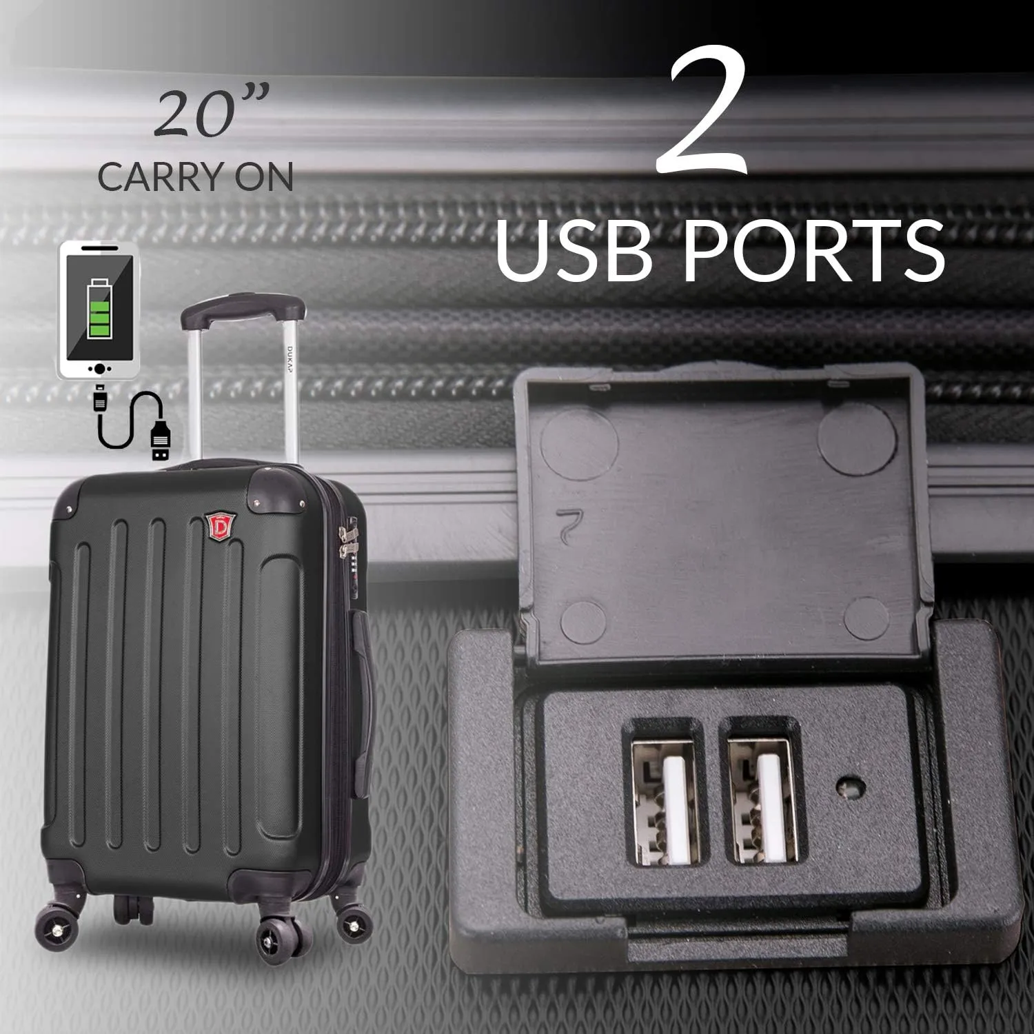 DUKAP INTELY Hardside Luggage Set with Spinner Wheel | Spacious Traveling Suitcases, Travel Suitcases with TSA Lock and Ergonomic GEL Handle | 2 Piece Set (20"/32") | Black