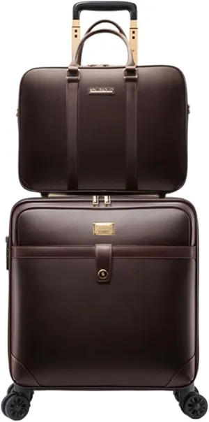 Durable Suitcase for Women 2 Piece Trolley Bag Cabin Size Travel Bag Artificial Leather Carry On Luggage With Wheels Retro Suit Case (Color : A, Size : 20inch)