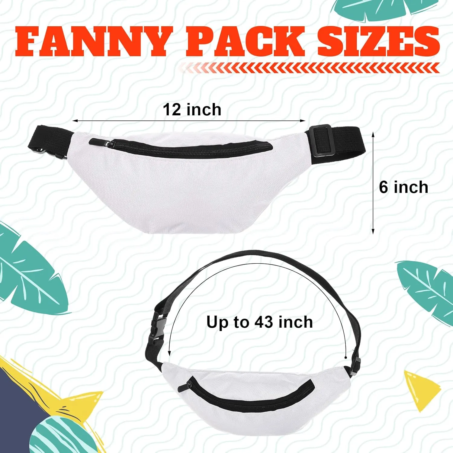 Eccliy Sublimation Fanny Packs for Women Men White Running Waist Bag Waist Pouch with Adjustable Strap Zipper for DIY Hiking Traveling Biking Festival Sports Outdoors Workout