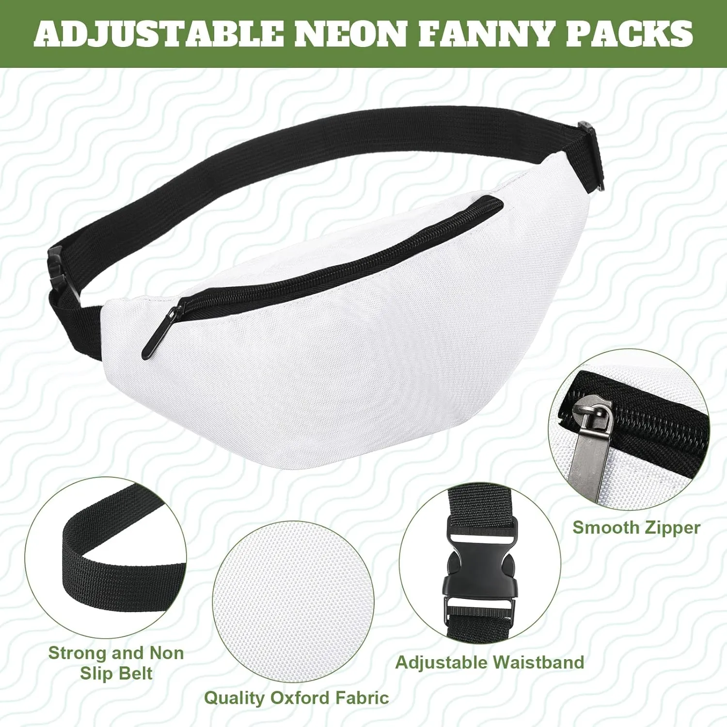 Eccliy Sublimation Fanny Packs for Women Men White Running Waist Bag Waist Pouch with Adjustable Strap Zipper for DIY Hiking Traveling Biking Festival Sports Outdoors Workout