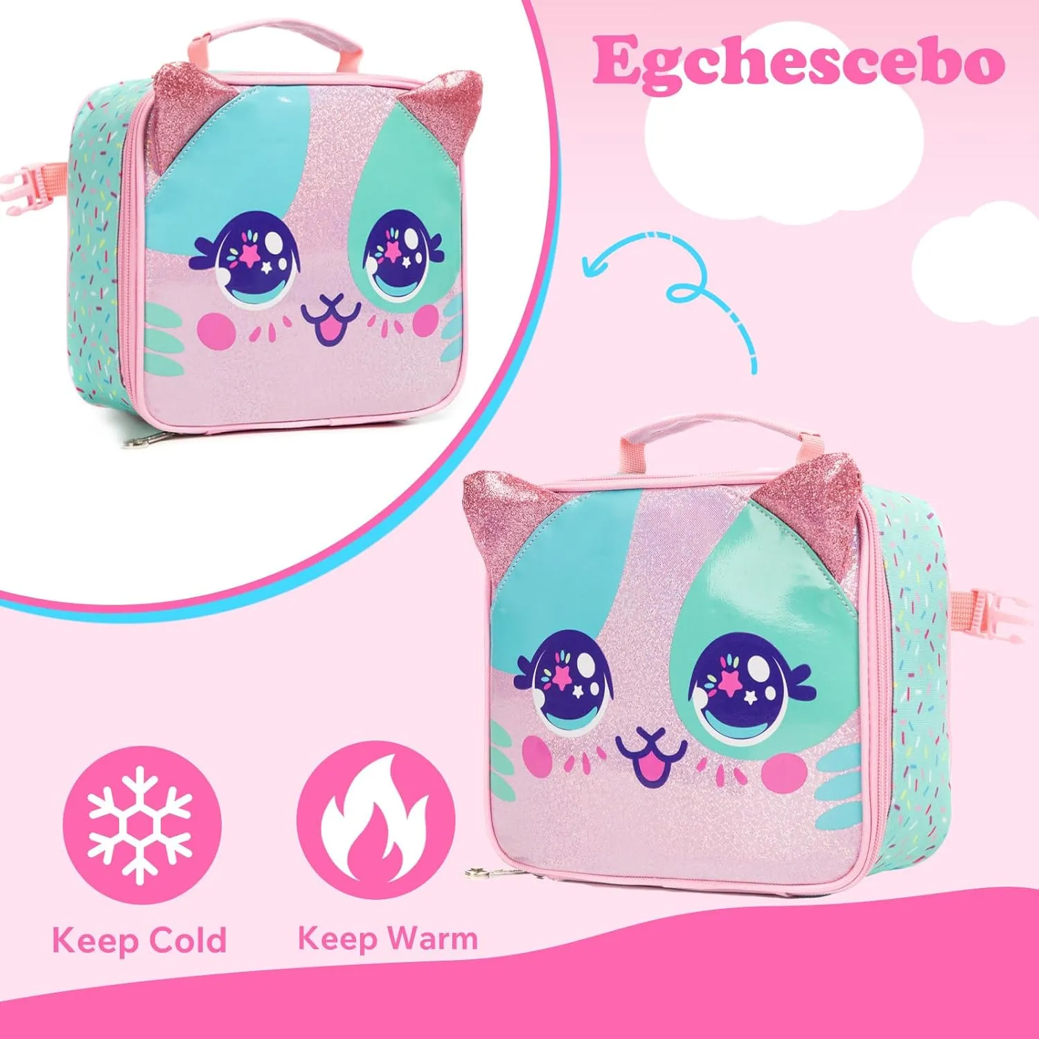Egchescebo Kids Rolling Animal Backpack for Girls Trolley Suitcases Luggage Travel with Wheels Bookbag Wheeled 17" 3PCS Roller Backpacks Set Toddler Back Pack School Bags for Elementary Pink
