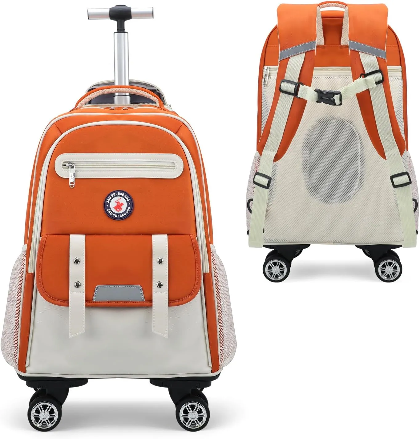 Egchescebo Kids Rolling Backpack for Girls Suitcases Trolley Roller Luggage Backpacks with Rotating Wheels Laptop for Elementary 18” Travel School Bag Mochila Ruedas Para Niños Orange