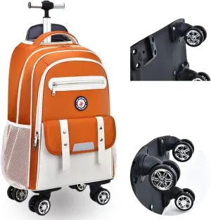 Egchescebo Kids Rolling Backpack for Girls Suitcases Trolley Roller Luggage Backpacks with Rotating Wheels Laptop for Elementary 18” Travel School Bag Mochila Ruedas Para Niños Orange