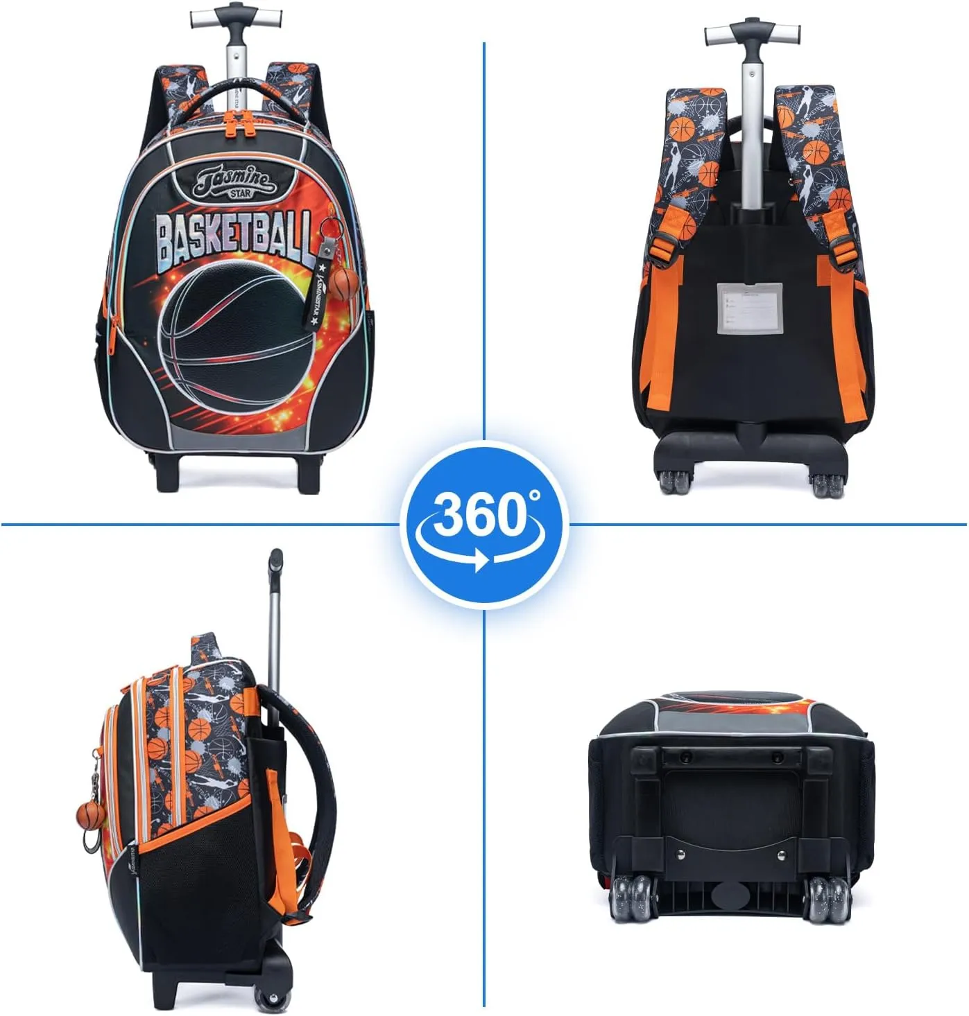 Egchescebo Kids Rolling Basketball Backpack for Boys Trolley Suitcases Luggage Travel with Wheels Bookbag Wheeled 17" 3PCS Roller Backpacks Set Toddler Tote Bag Back Pack School Bags Elementary Red
