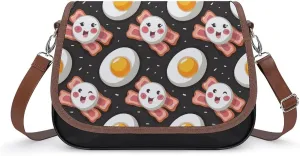 Eggs Bacon Messenger Bag for Women PU Leather Crossbody Bags Shoulder Handbags Purse
