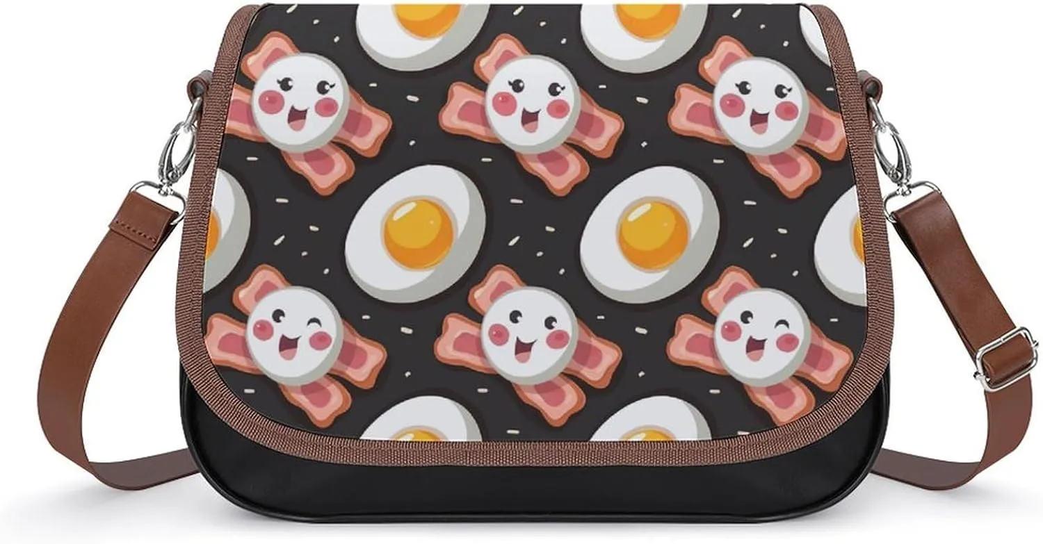 Eggs Bacon Messenger Bag for Women PU Leather Crossbody Bags Shoulder Handbags Purse