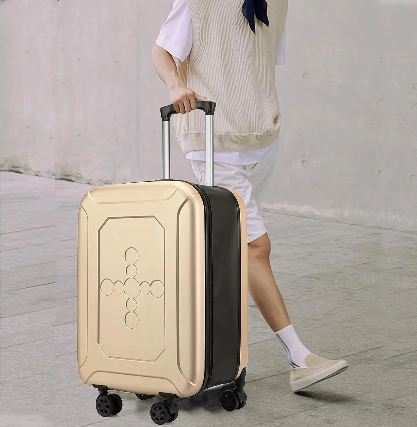 ELDA Collapsible Suitcase Checked Fully Foldable Luggage Hardshell Carry-On Rolling Suitcases with Silent Spinner Wheels,Combination Lock Travel for Men Women(24-Inch)