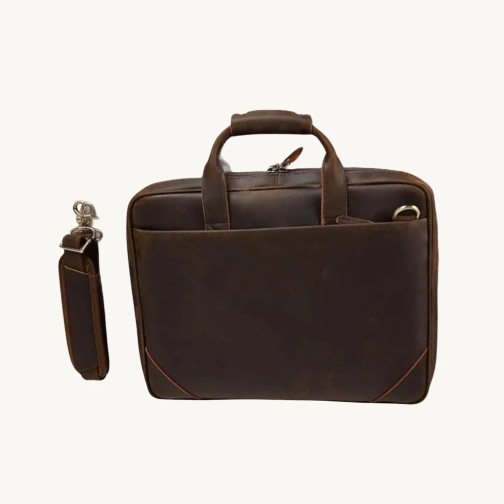 Elegant Brown Leather Crossbody Briefcase