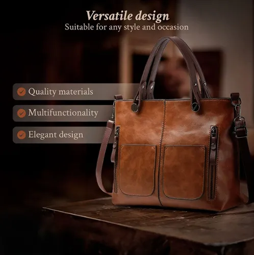 Elinor’s Urban Classic | Multi-Pocket Leather Shoulder Bag