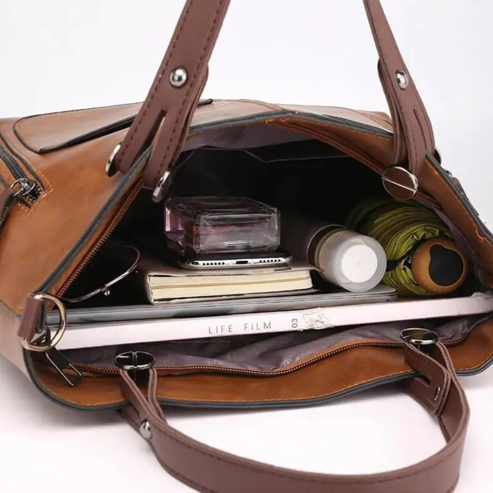 Elinor’s Urban Classic | Multi-Pocket Leather Shoulder Bag
