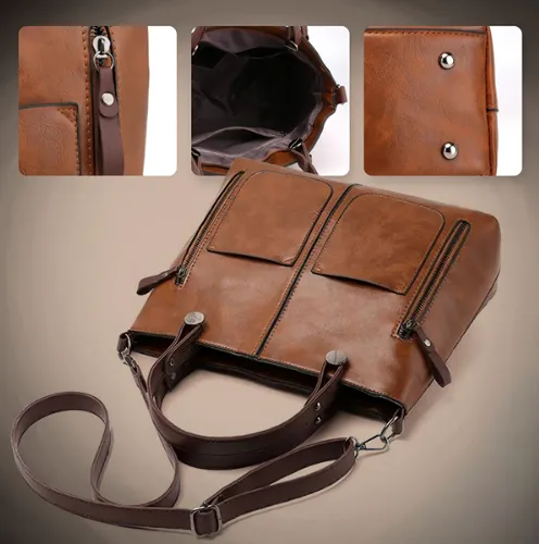Elinor’s Urban Classic | Multi-Pocket Leather Shoulder Bag