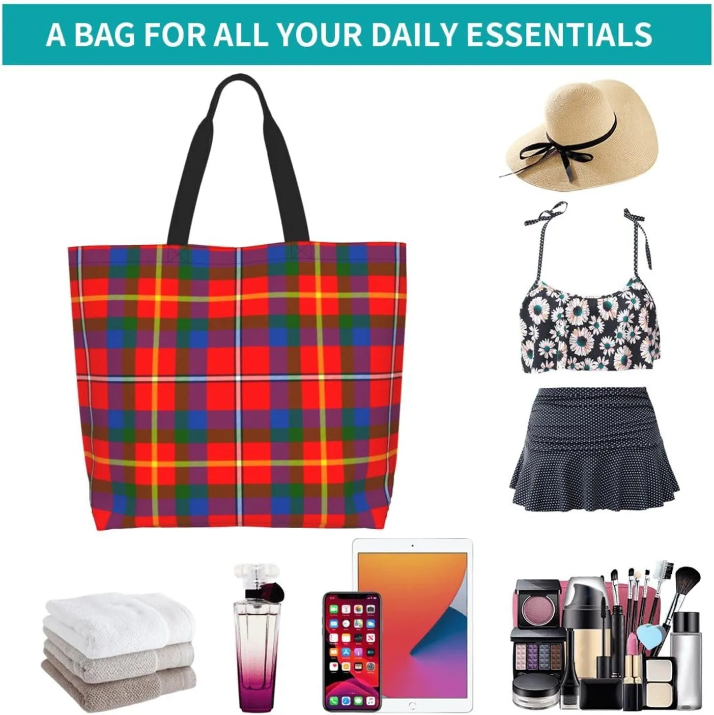 Elliot Ancient Tartan Tote Bag For Women Weekender Travel Bag Reusable Grocery Bags Large Totes Handbags