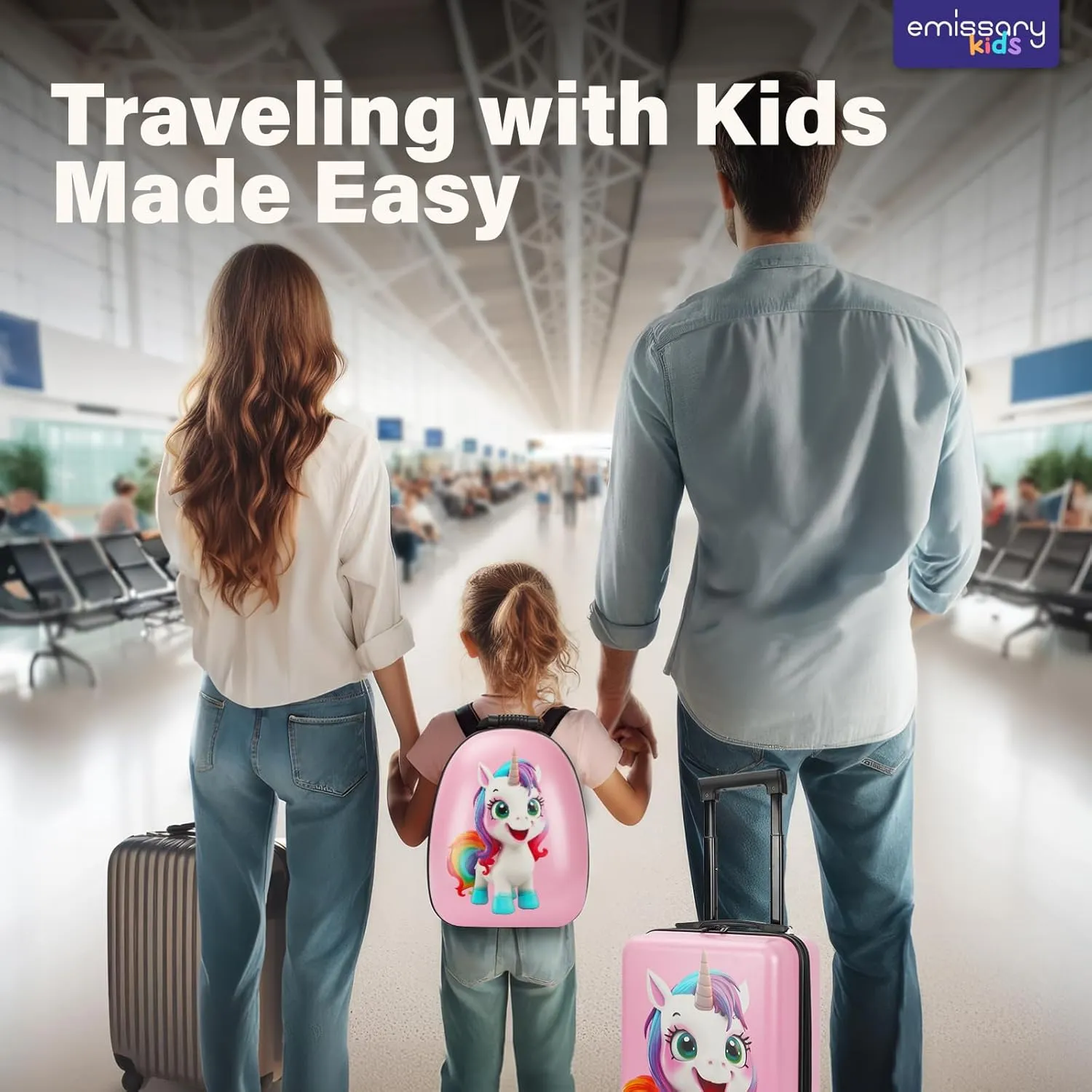 emissary 3 Pieces Unicorn Kids Luggage Set for Girls, 16" Hardside Carry on Luggage with Spinner Wheels, Toddler Suitcases Set Travel Rolling Kid's Luggage Airline Approved